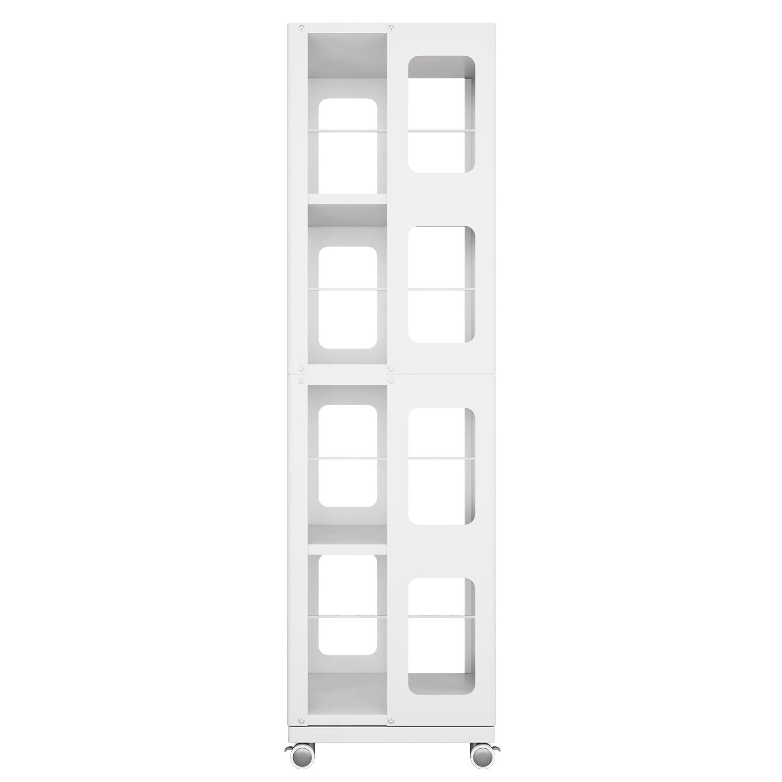 4 Tier All Steel Rotating Bookshelf With 360° Wheels, Large Size Sturdy & Spacious Book Rack, New Style Bookshelf - White