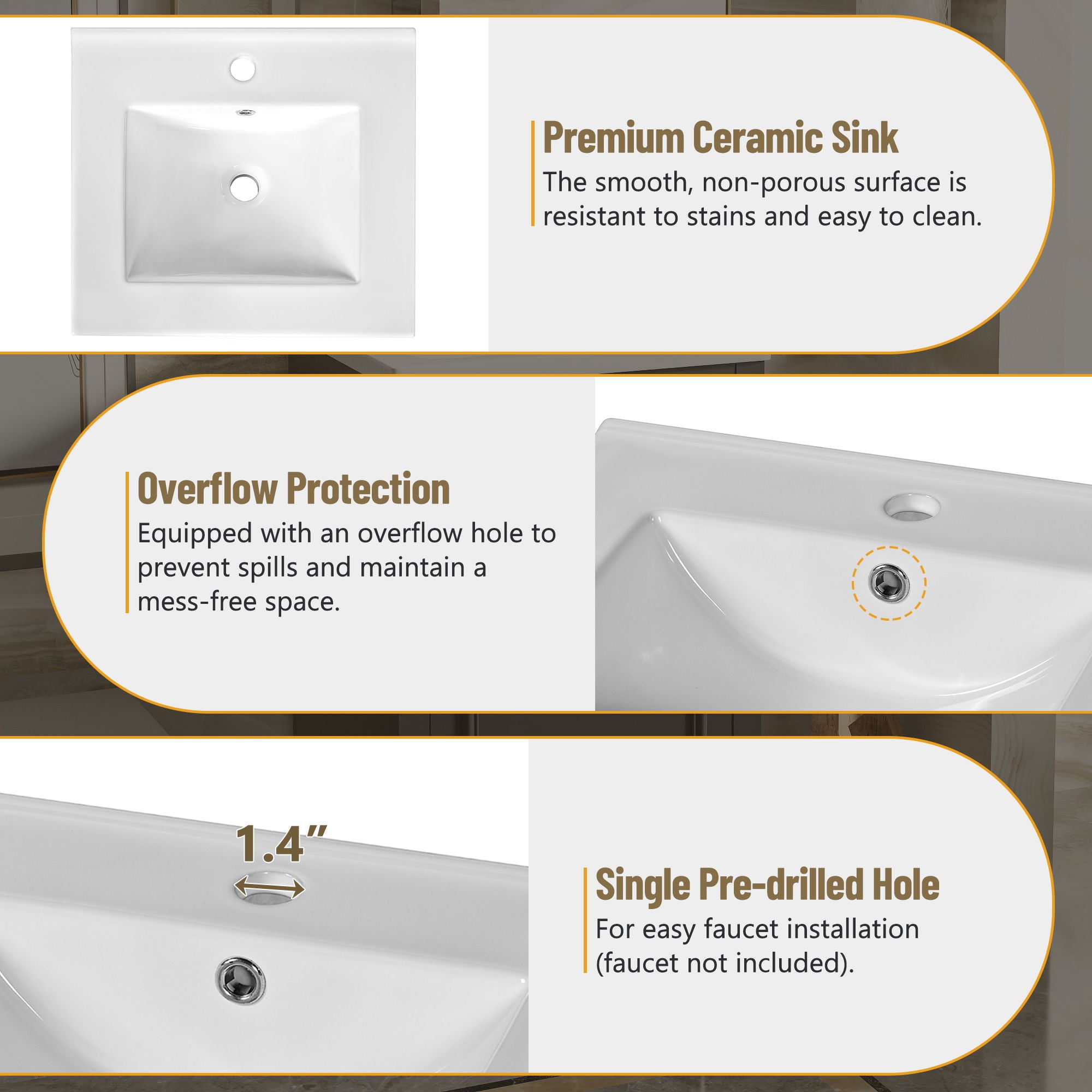 Elegant Bathroom Vanity With Ceramic Sink, Soft Close Door, Adjustable Shelf