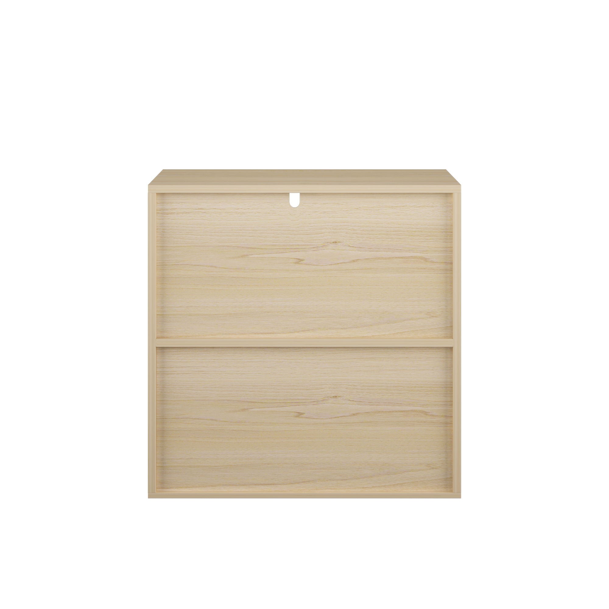 Storage Cabinet With Sliding Doors, 2 Tier Open And Closed Shelves Organizer - Natural / White