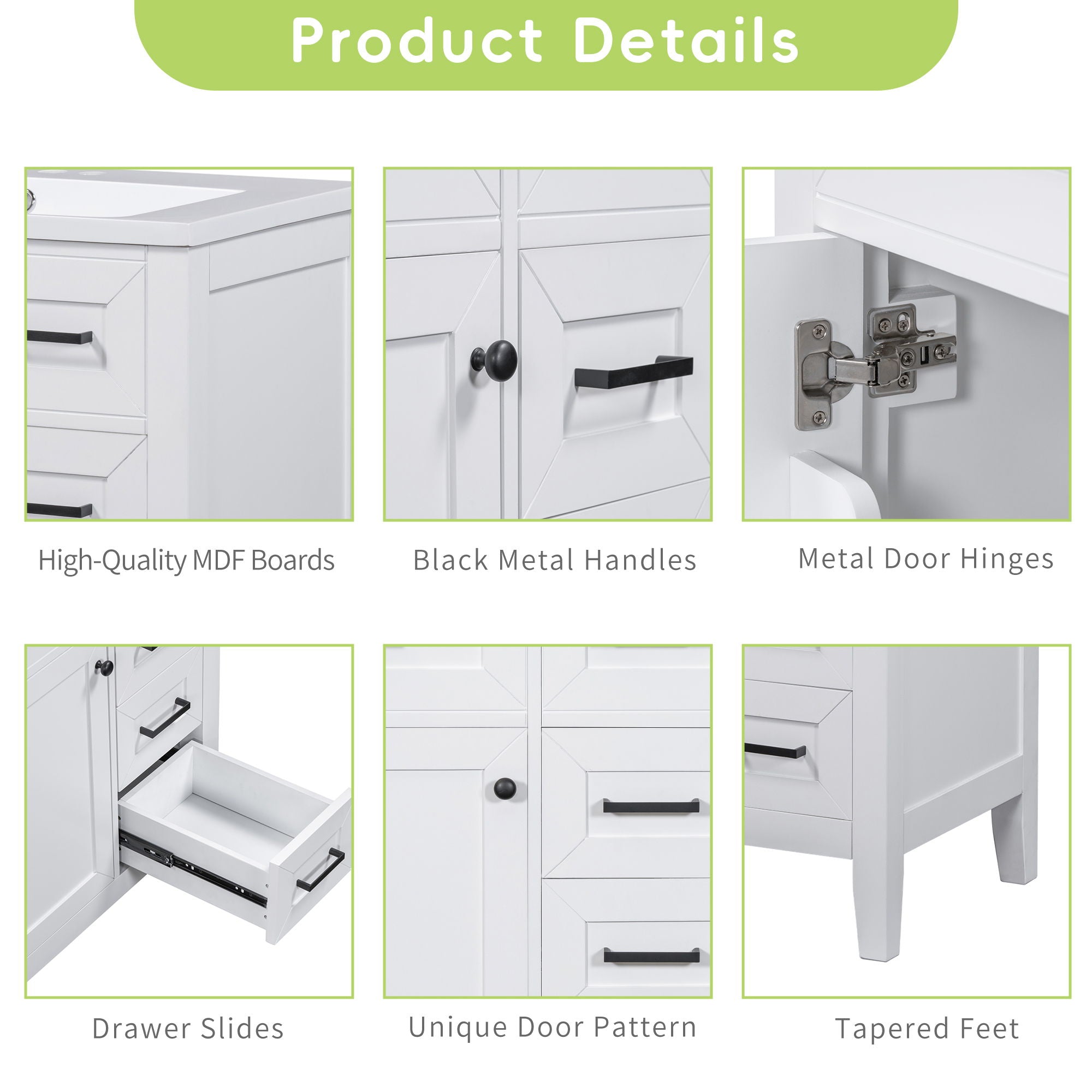 Modern Bathroom Vanity With Sink Combo, 3 Drawers, Undermount Drop-In Sink