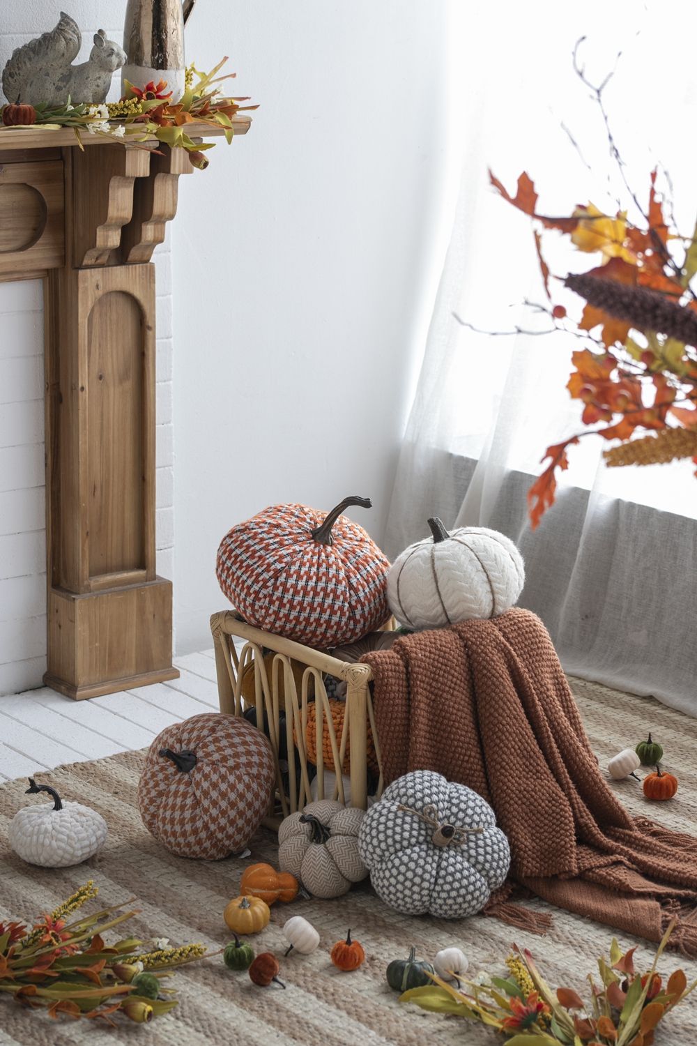 Pumpkin Ornament Decor For Holiday Harvest Festival Fall Festival & Thanksgiving (Set of 2) - Orange Multi