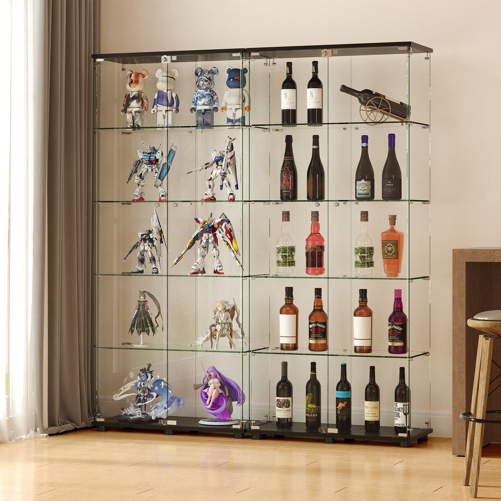 Display Cabinet With Shelf Double Doors And Lock