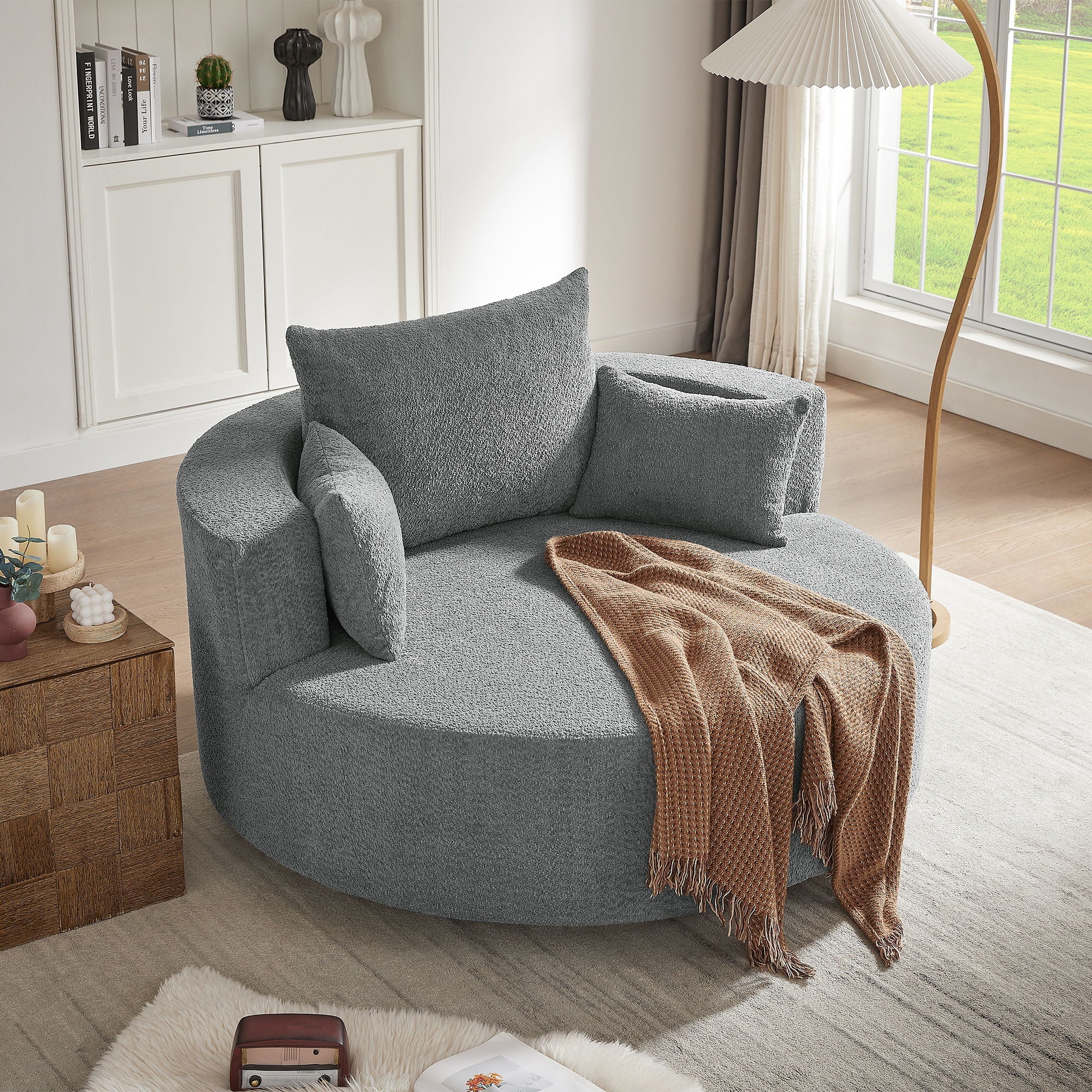 360° Swivel Accent Barrel Chair With 3 Removable Pillows For Living Room