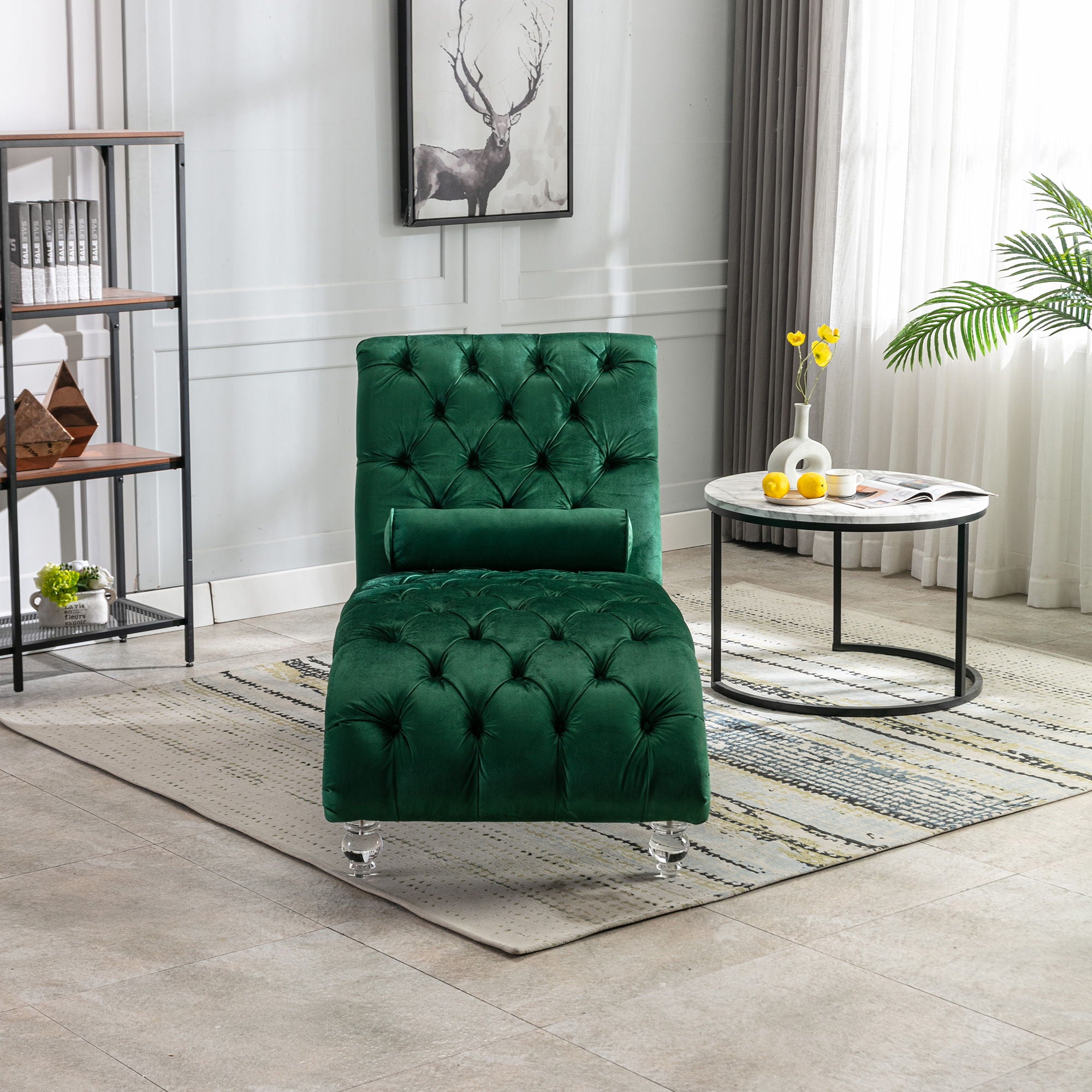 Chaise Lounge Indoor, Button Tufted Upholstered Chaise Lounge Chair With Pillow