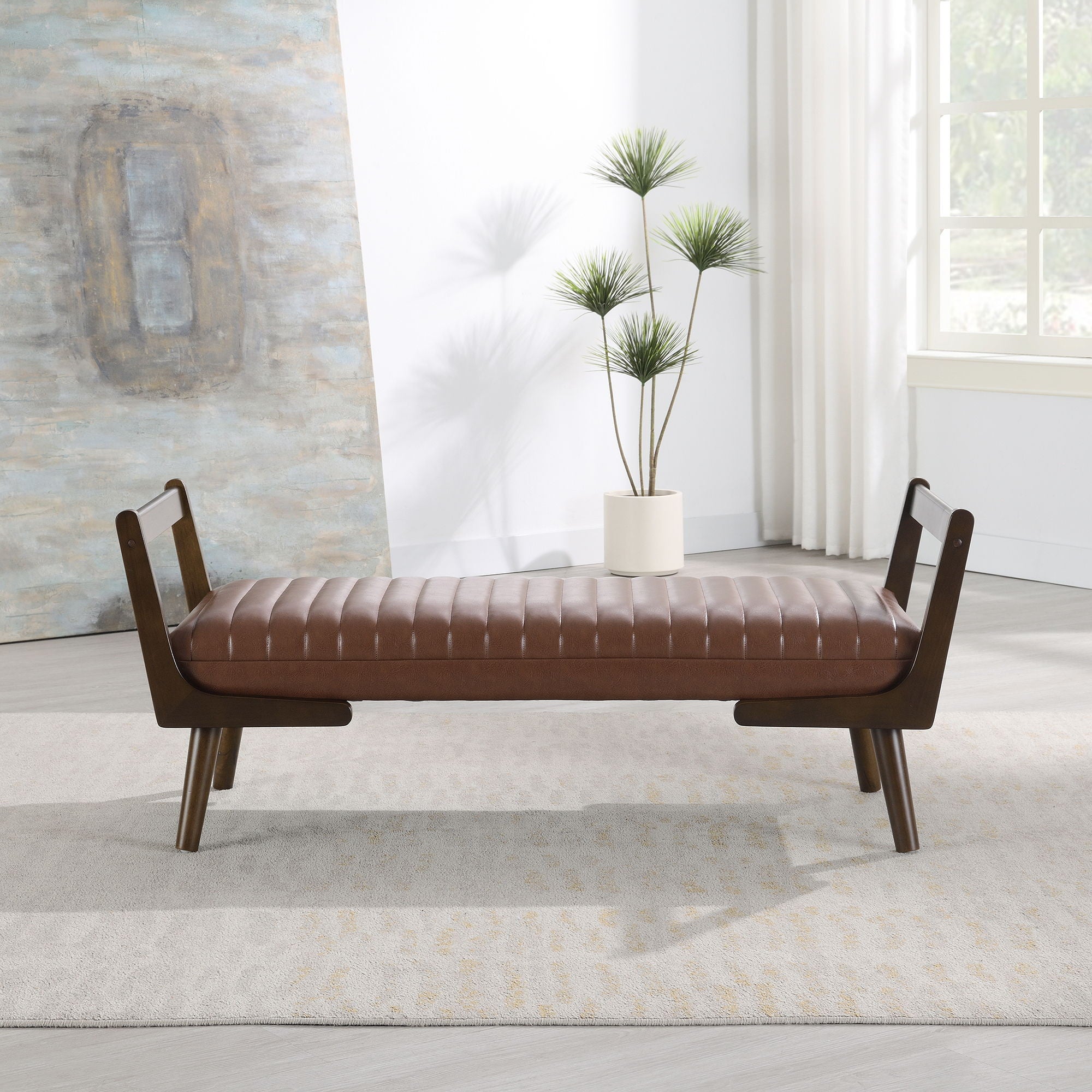 Mid-Century Bench With Wood Legs