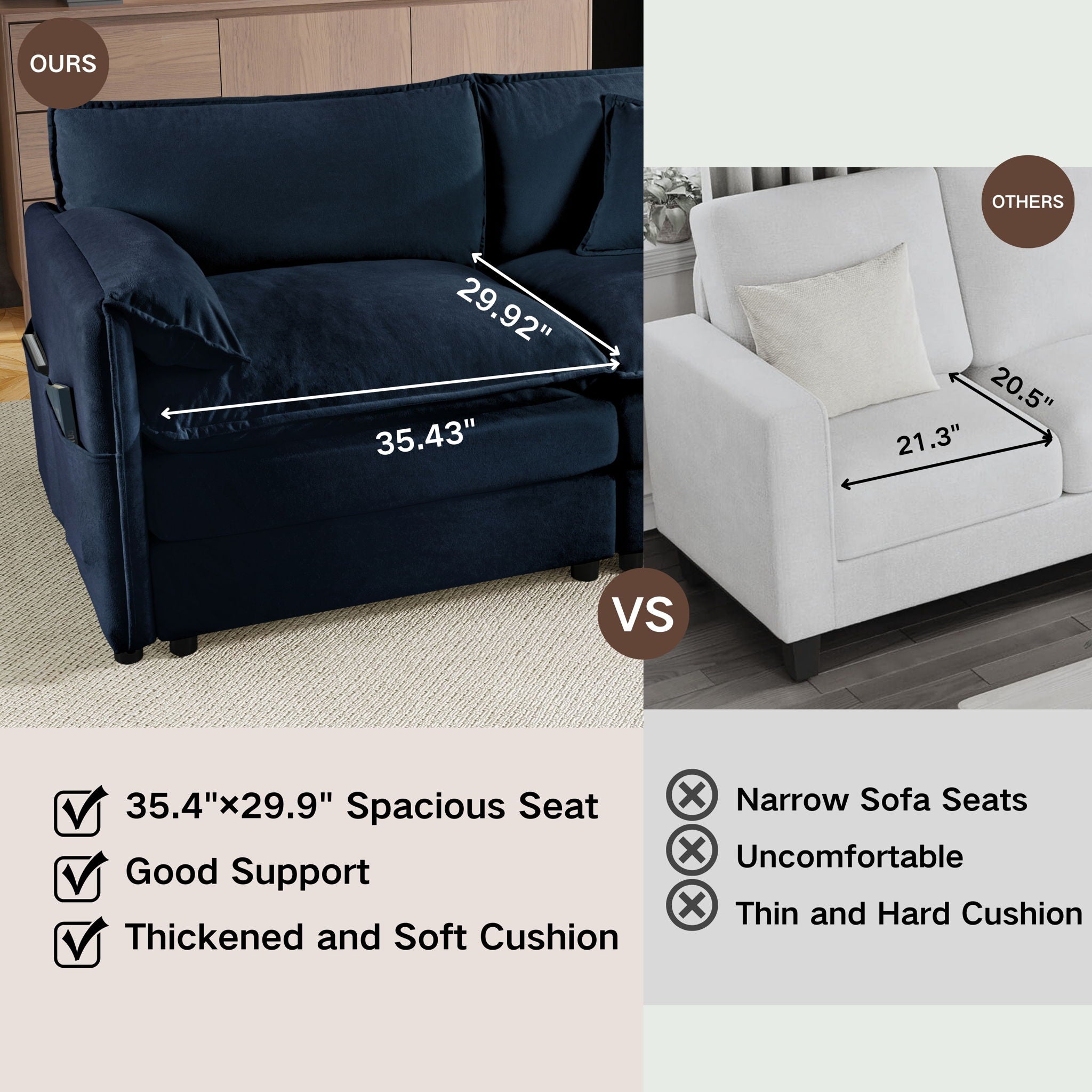 Modern Oversized Loveseat Sofa With Deep Seat And Diy Combination