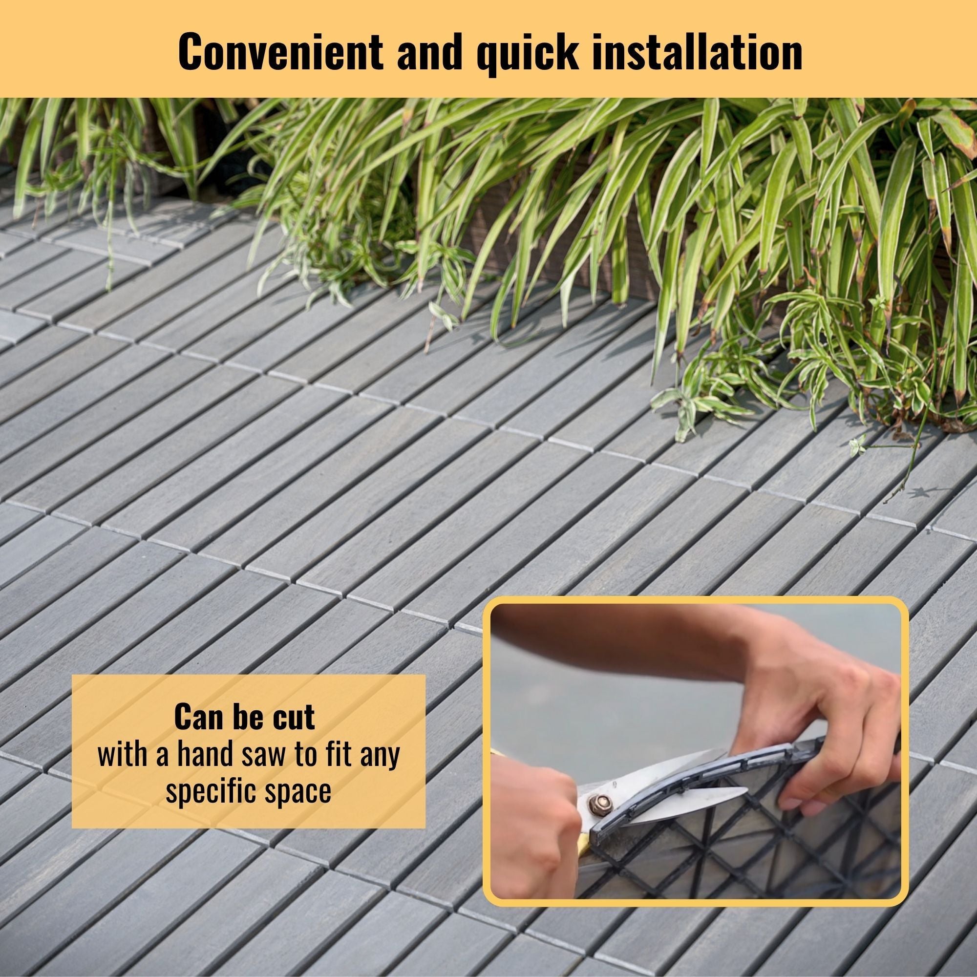 Interlocking Deck Tiles Striped Pattern, Waterproof Anti Mildew Brown