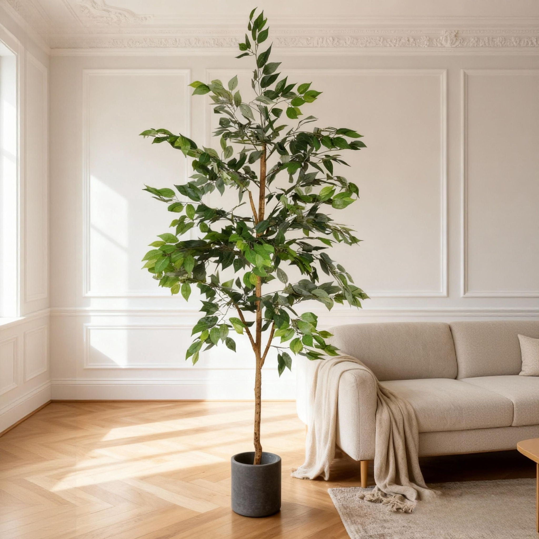 6Ft Artificial Ficus Tree With Natural Trunk In Pot For Indoor Home Office Decor - Green Leaves