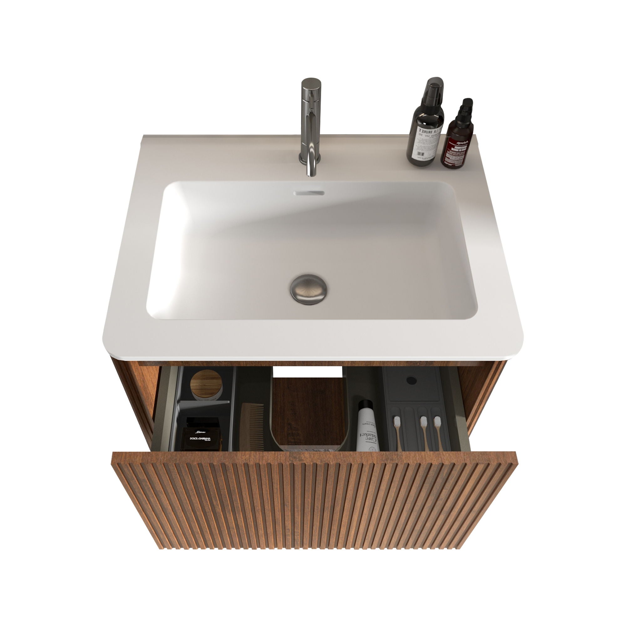 Etna - Striped Bathroom Vanity With Ceramic Sink, Wall Mounted Floating Bathroom Vanity For Modern Bathroom