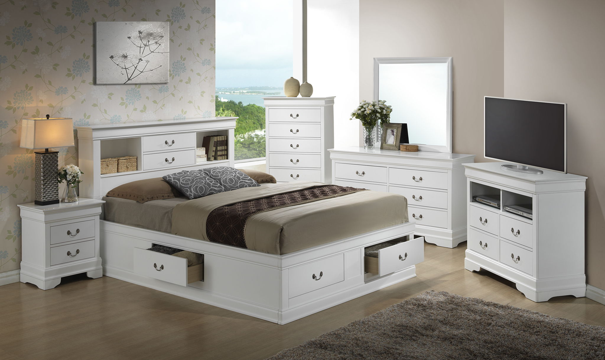 Traditional Style Bookcase Storage Bed