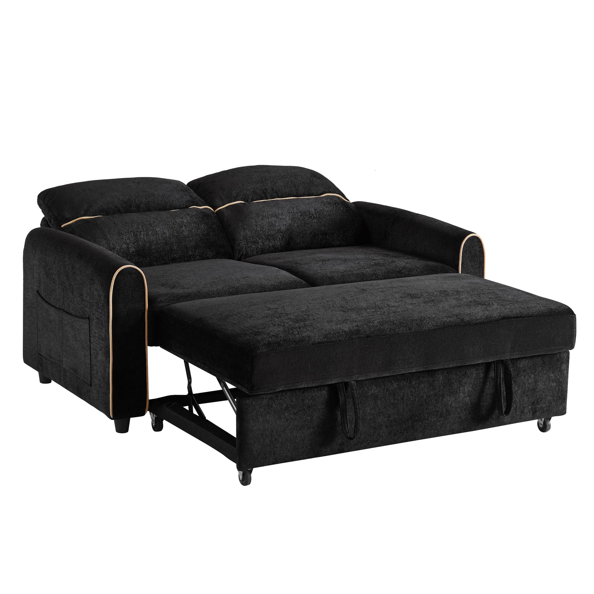Pull Out Sofa Bed With Adjustable 3 Position Backrest, USB Charging Ports, Side Pockets