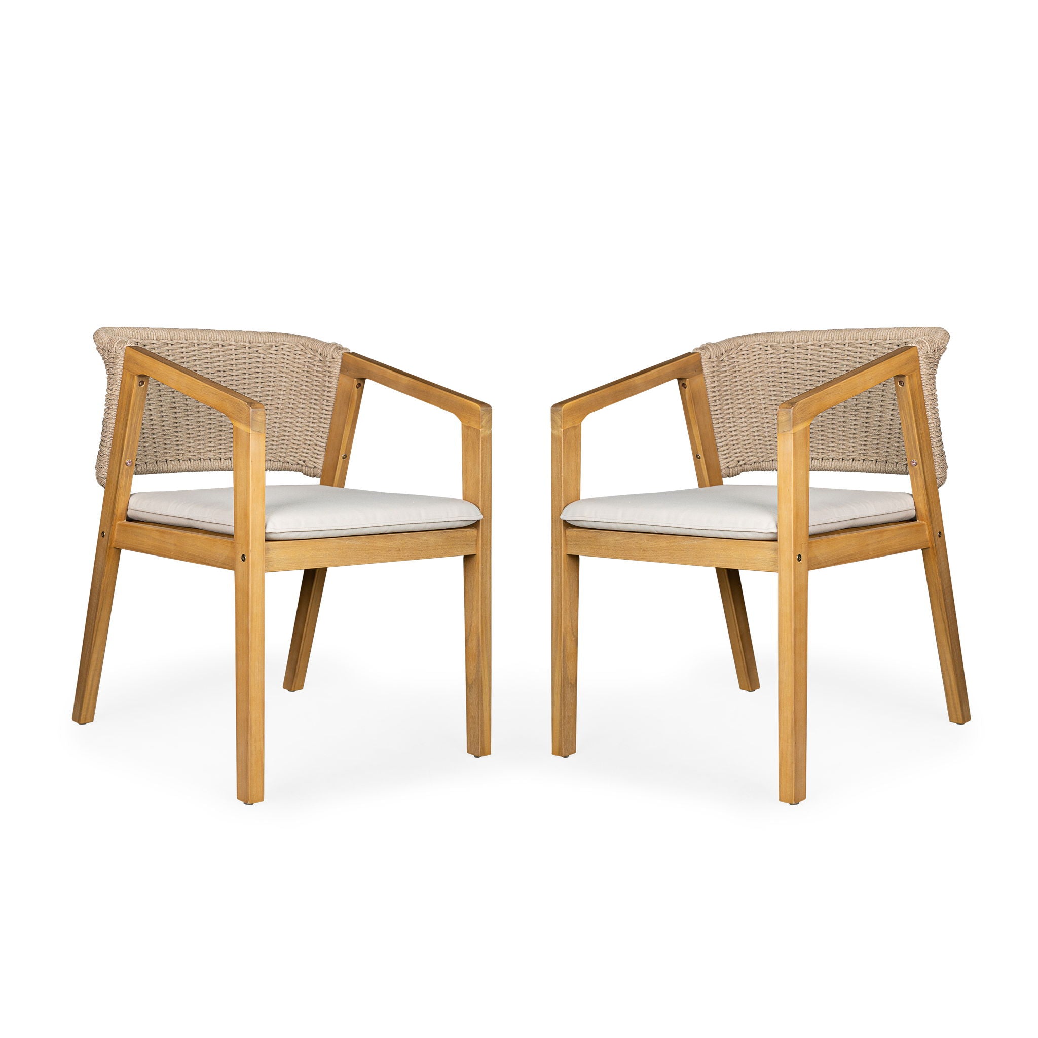 Outdoor Dining Set 1 Table 4 Chairs (Set of 5) - Teak / Beige