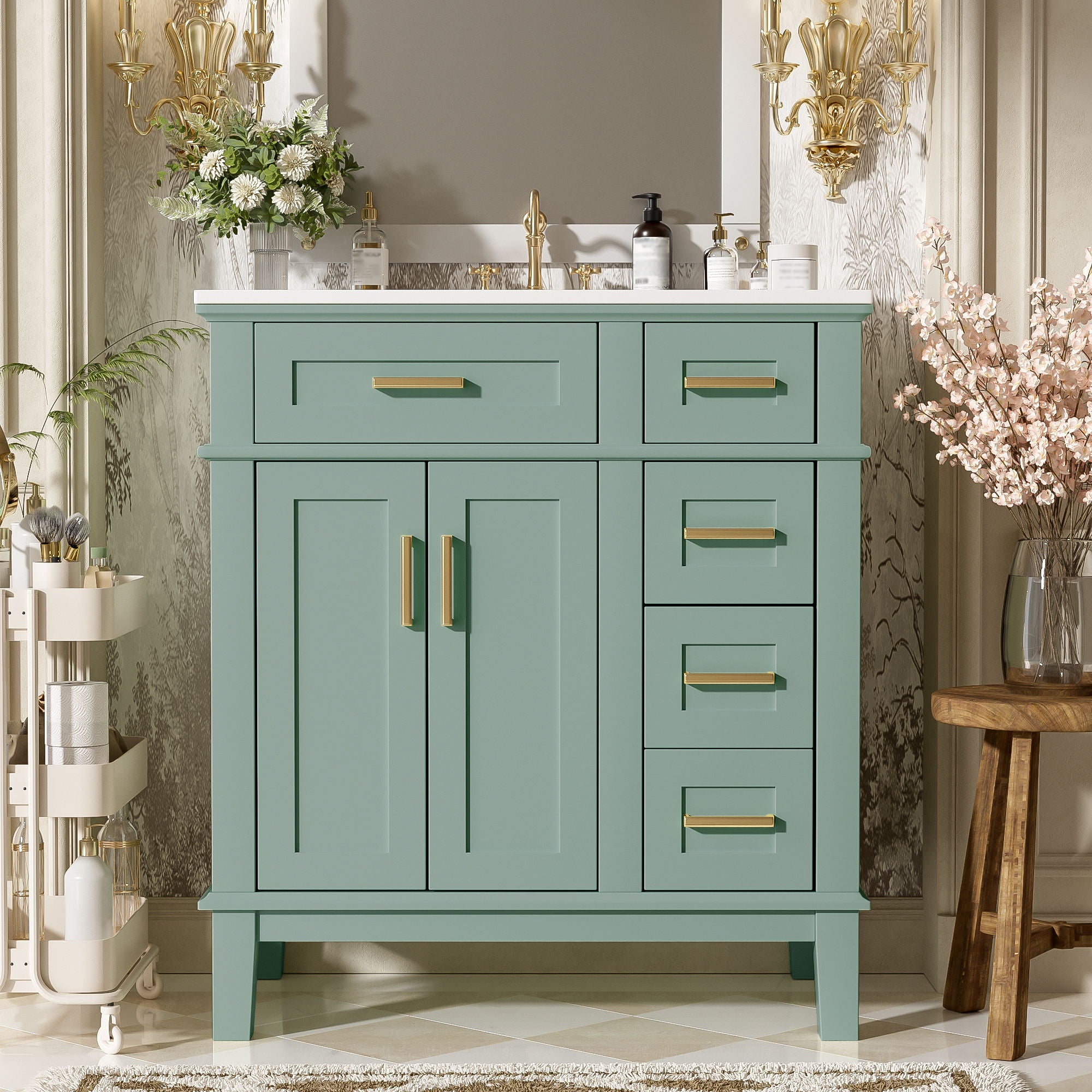 Modern Bathroom Vanity With Sink, Storage Cabinet, Soft Close Doors, Deep & Standard Drawers