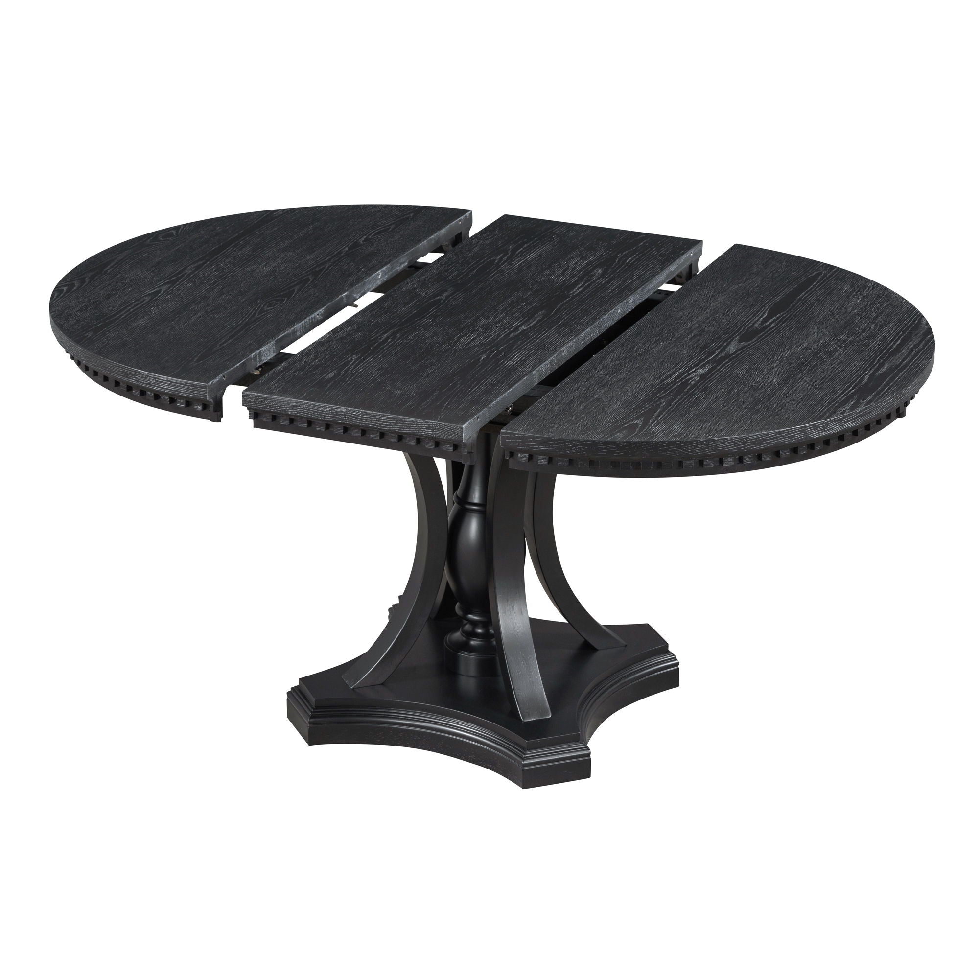 5 Piece Dining Set Extendable Round Table And 4 Chairs - Black / Oak