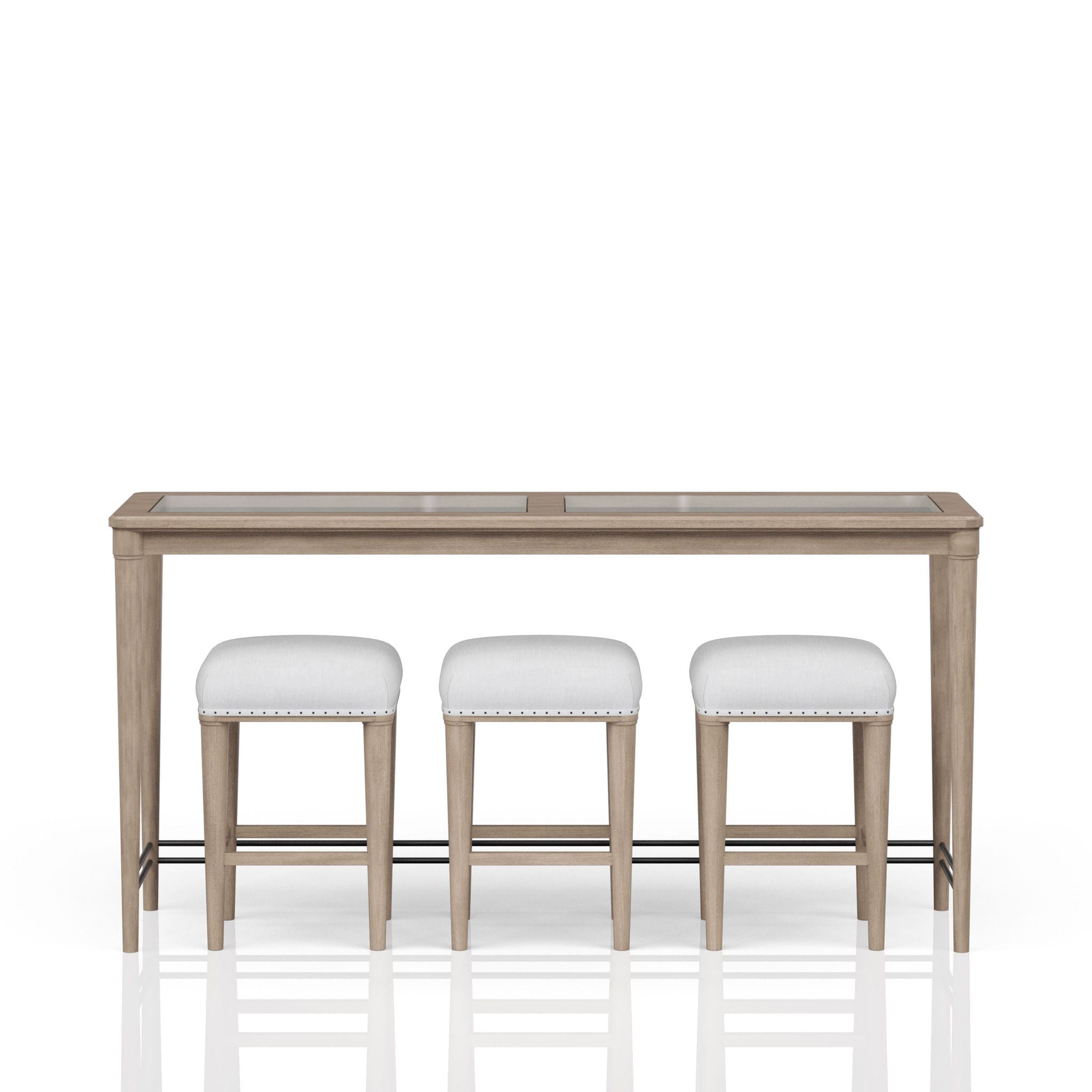 Glass Console Table With 3 Stools - Frosted