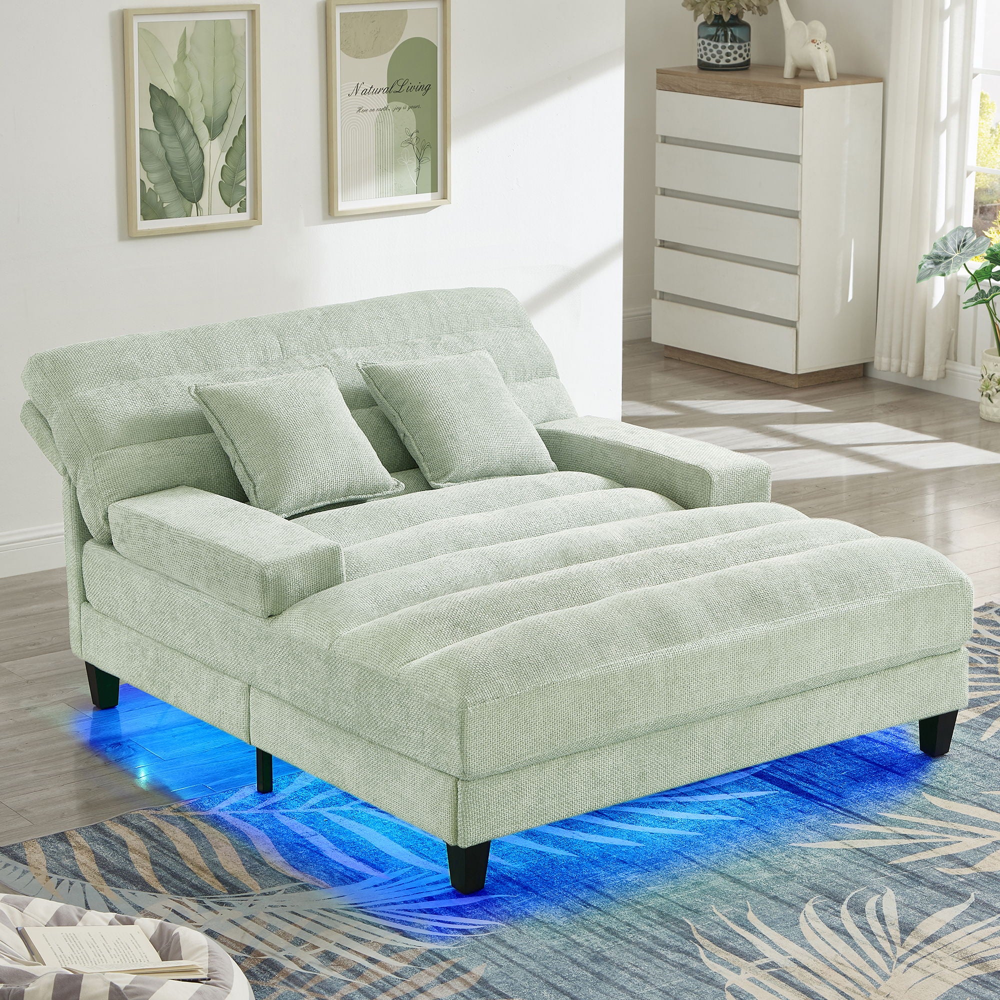 Chaise Bed Lounge Sofa Chair With Adjustable Backrest And LED Light Strip