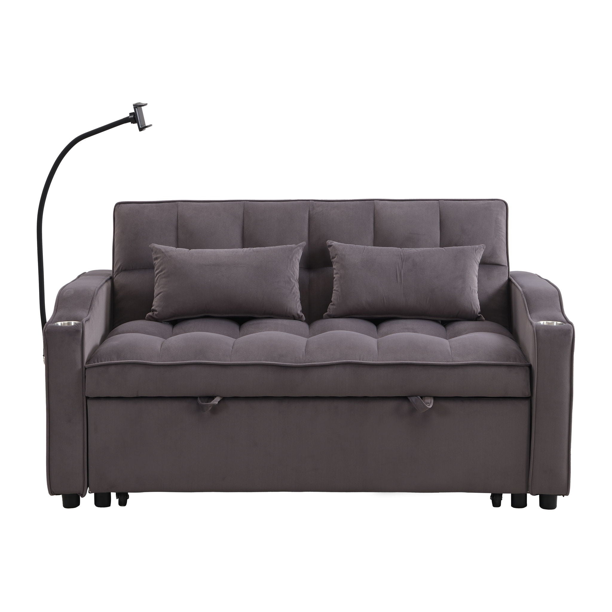 Modern Loveseat Futon Sofa With Pullout Bed, Adjustable Reclining Backrest, Toss Pillows