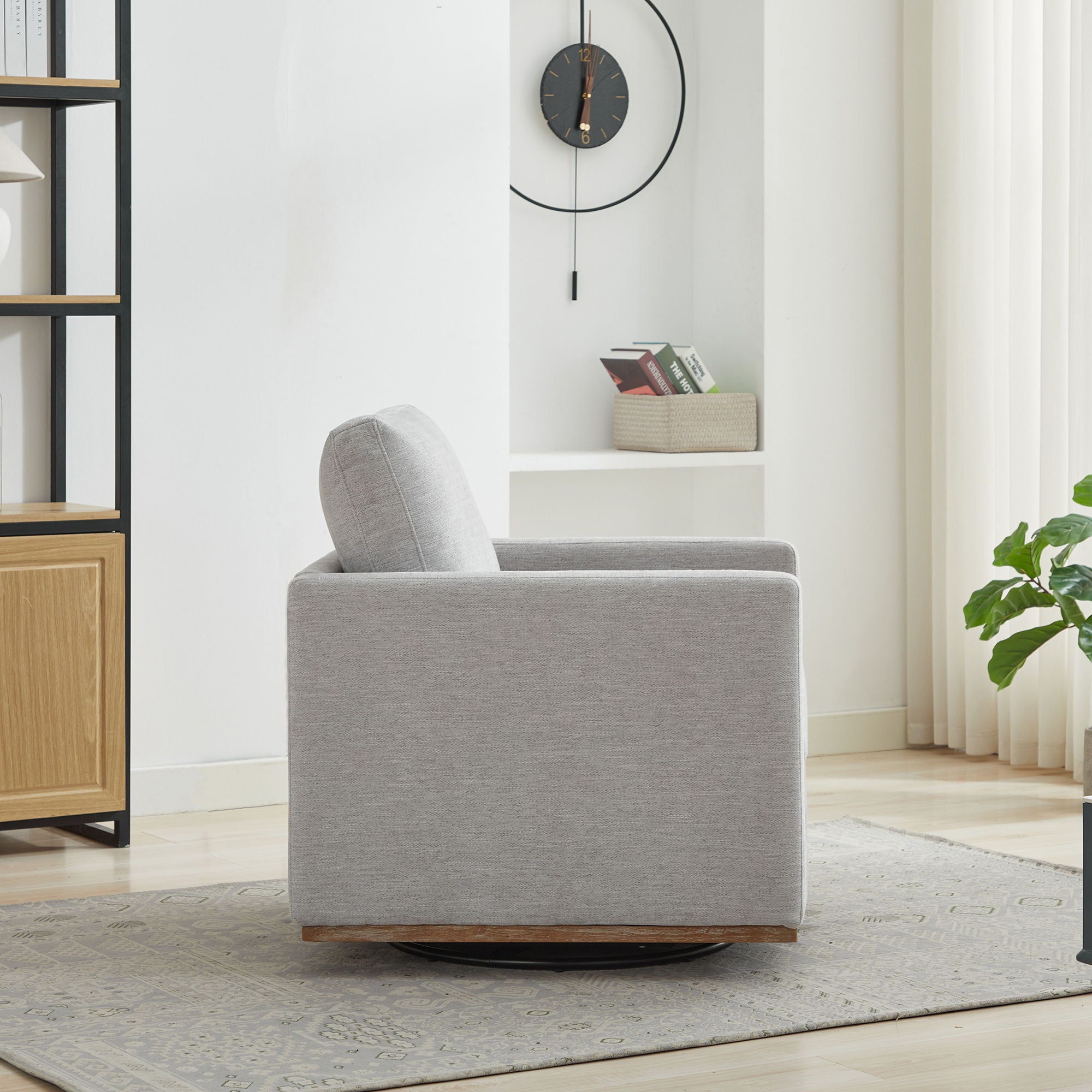 Modern Square Upholstered Swivel Accent Chair With Metal Base