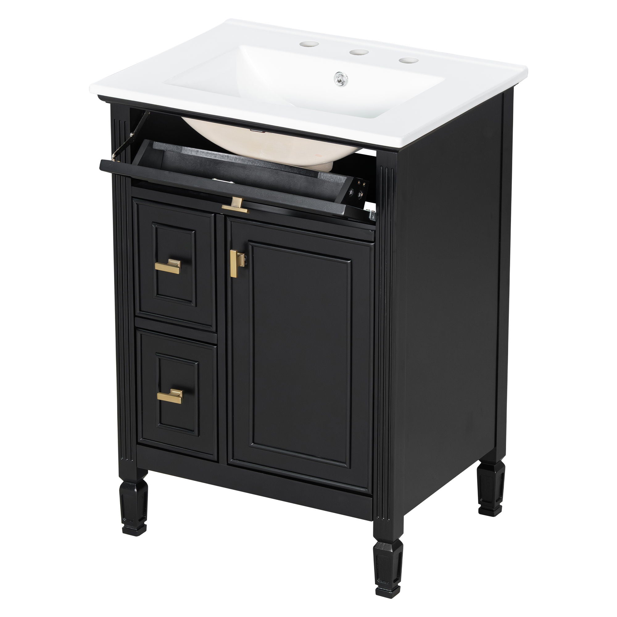 Bathroom Vanity With Sink, Flip Drawer, 2 Drawers, Adjustable Shelf