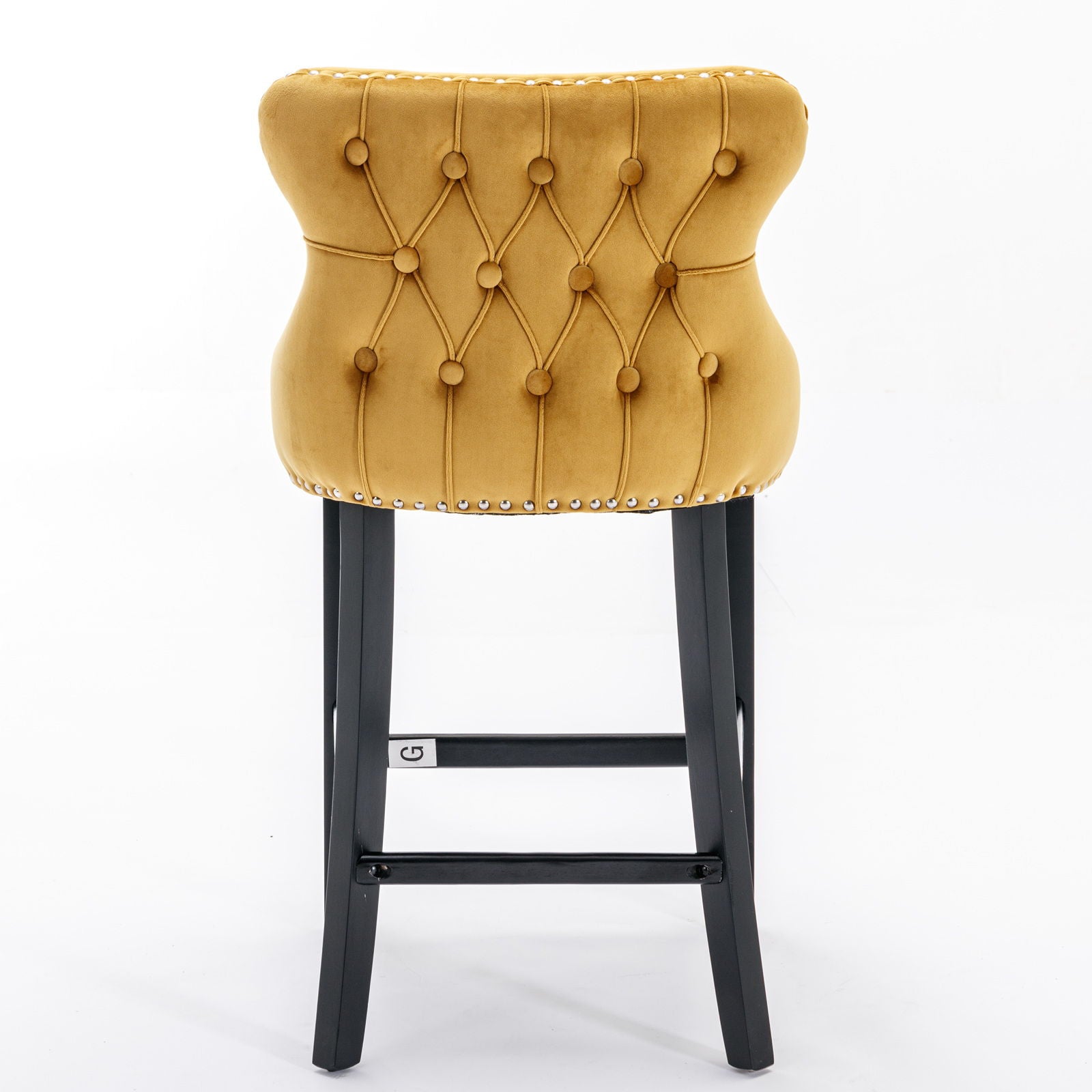 Contemporary Upholstered Wing-Back Barstools With Button Tufted Decoration And Wooden Legs, And Nailhead Trim, Leisure Style Bar Chairs, Bar Stools (Set of 2)