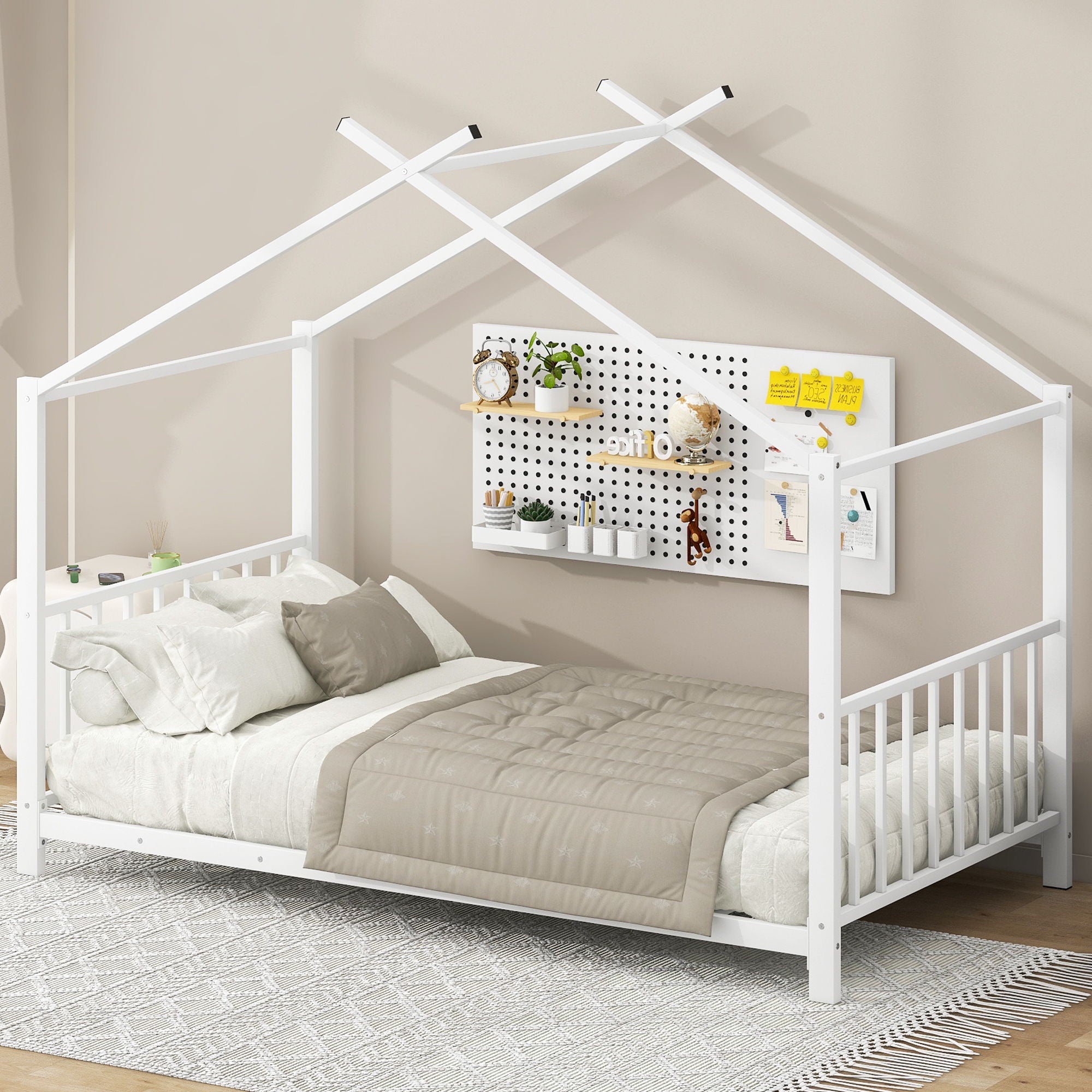 Metal House Platform Bed With Modern Design And Durable Frame