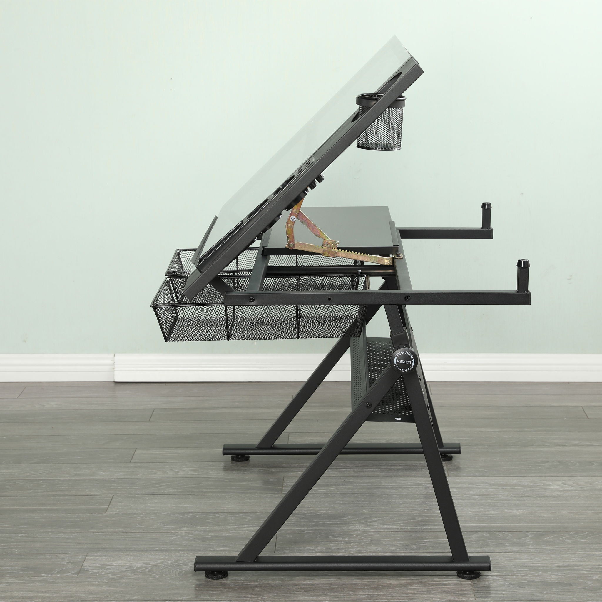 Adjustable Tempered Glass Drafting Printing Table With Chair