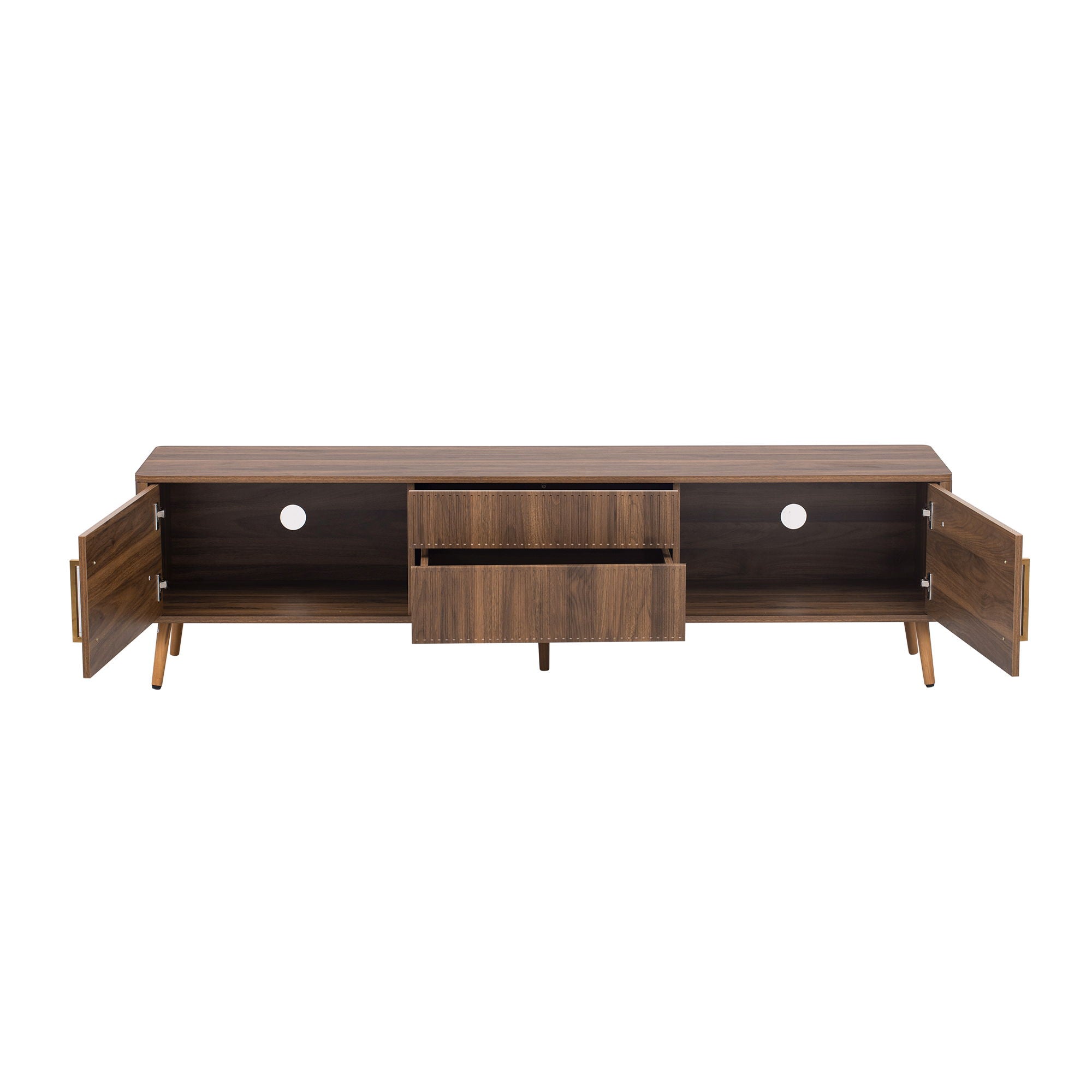 TV Stand With 2 Drawers, Media Console Table For TVs Up To 80'' For Living Room - Walnut