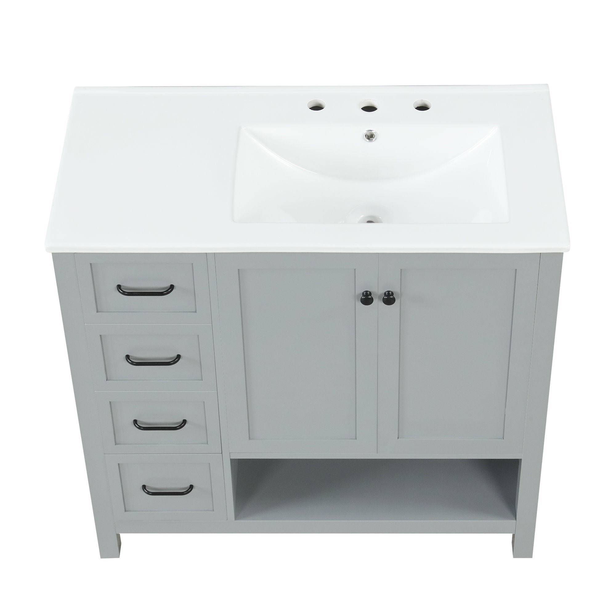 Bathroom Vanity With Sink Top, Bathroom Vanity Cabinet With 2 Doors And 2 Drawers, Open Shelf