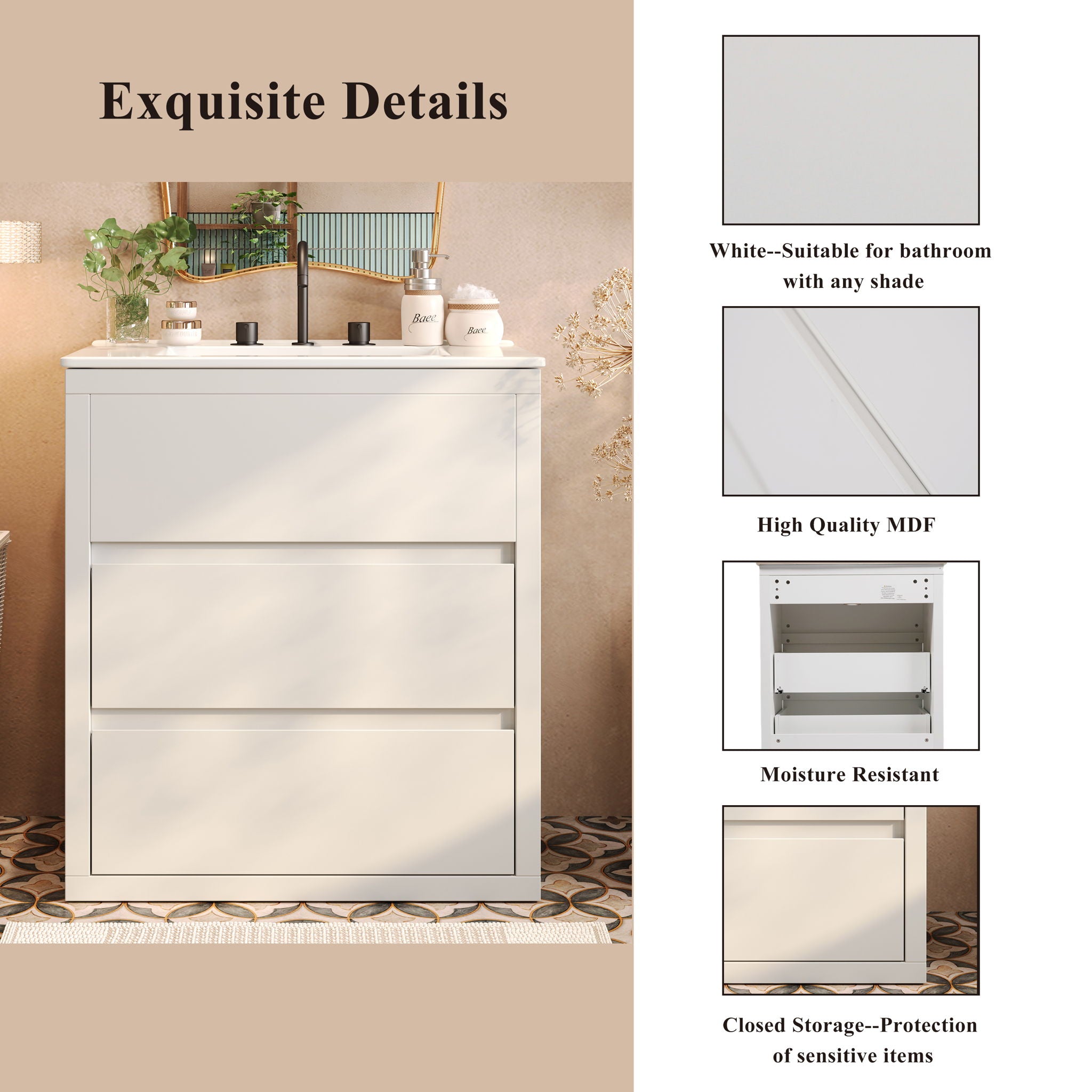 Double Sinks Bathroom Vanity Set With 2 Ceramic Basins