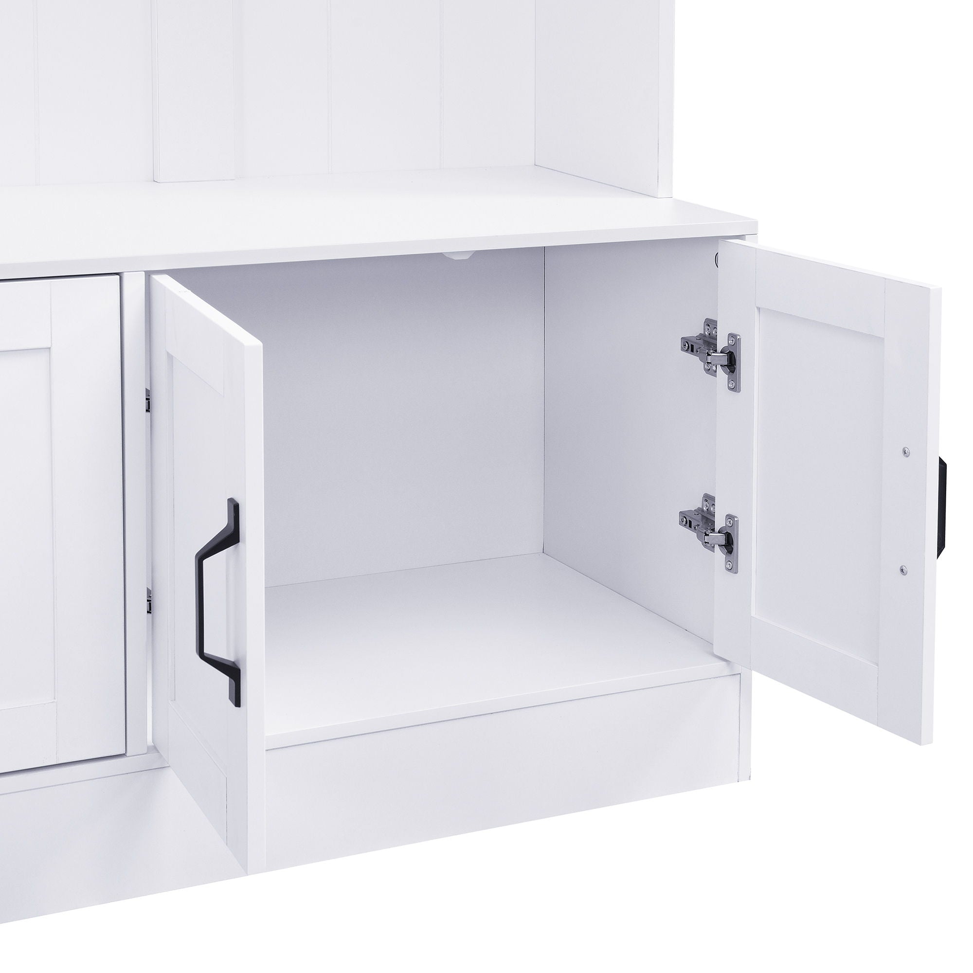 Tall Hall Tree With Shoe Storage, 4 In 1 Entryway Bench With 6 Cabinets, 4 Coat Hooks & Adjustable Shelf For Hallway - White