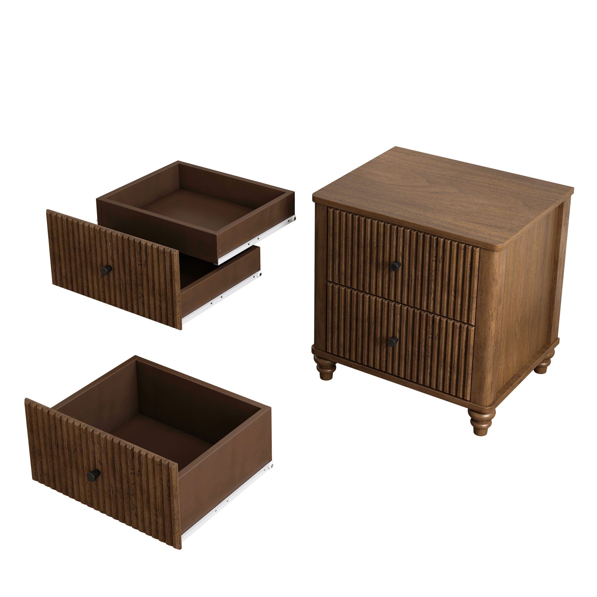 Modern Fluted Nightstand With 3 Drawers