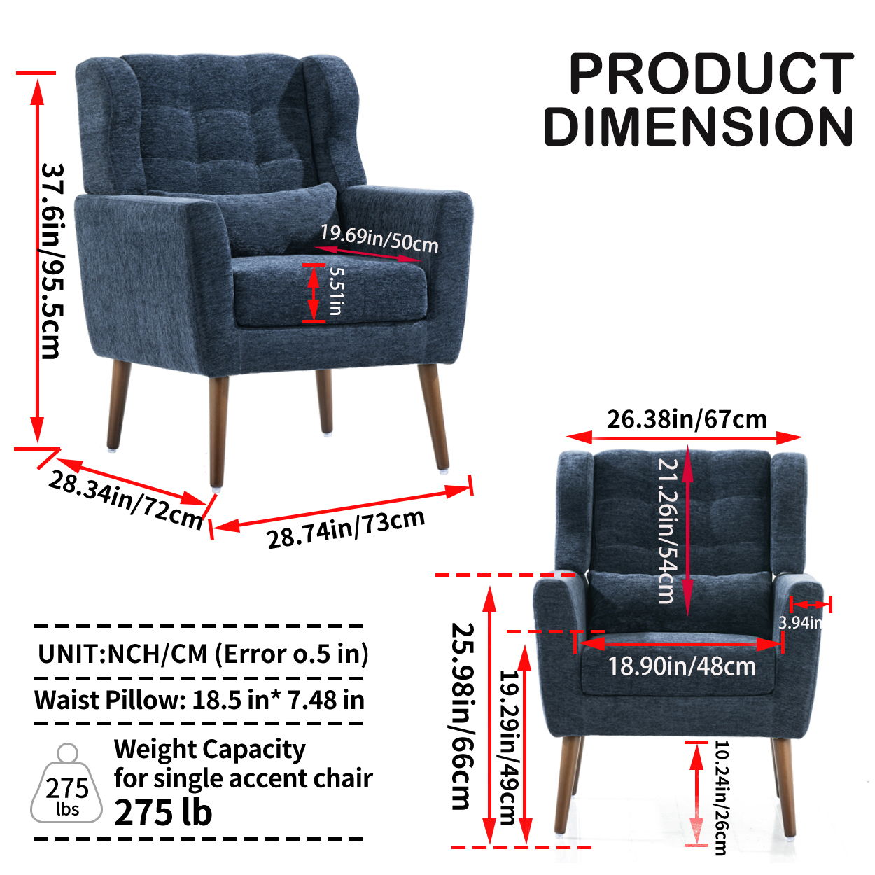 Modern Accent Chair, Arm Chairs For Living Room, Upholstered Mordern Armchair, Comfy Soft Padded Lounge Chair In Small Space, Bedroom, With Pillow, Solid Wood Leg