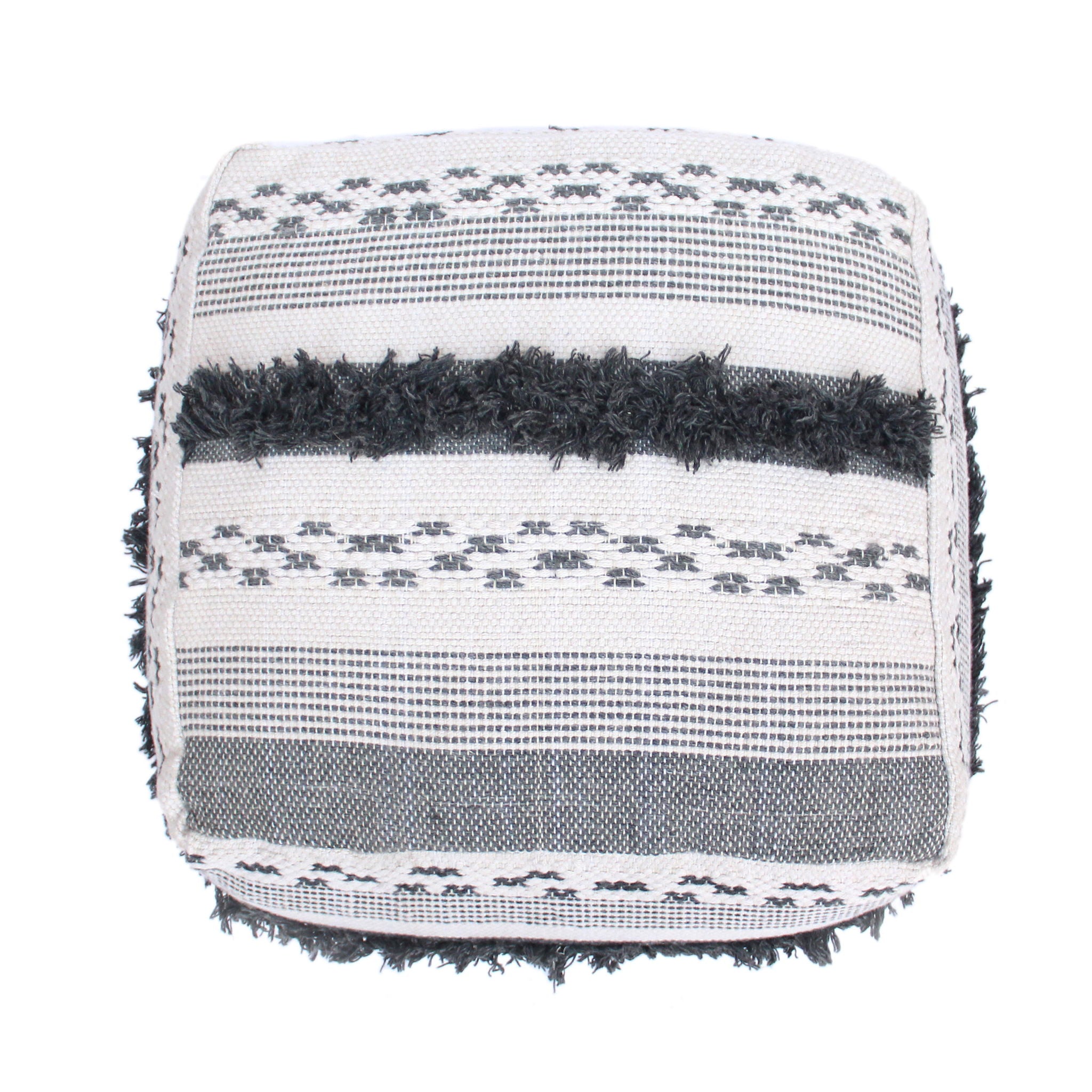Karim - Faux Yarn Large Pouf, Durable - Ivory / Gray
