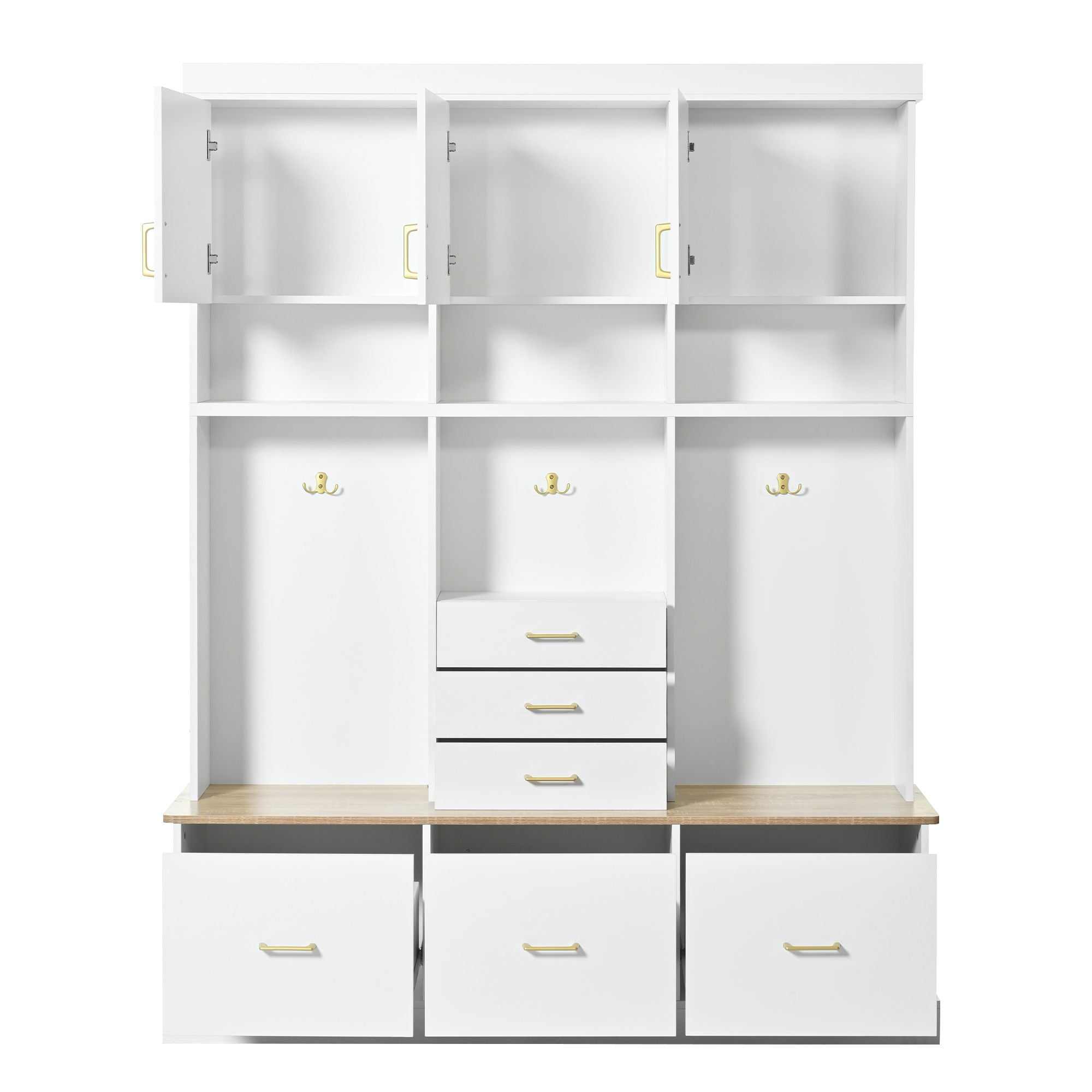 Entryway Hall Tree With Bench And Storage, 5 In 1 Coat Rack