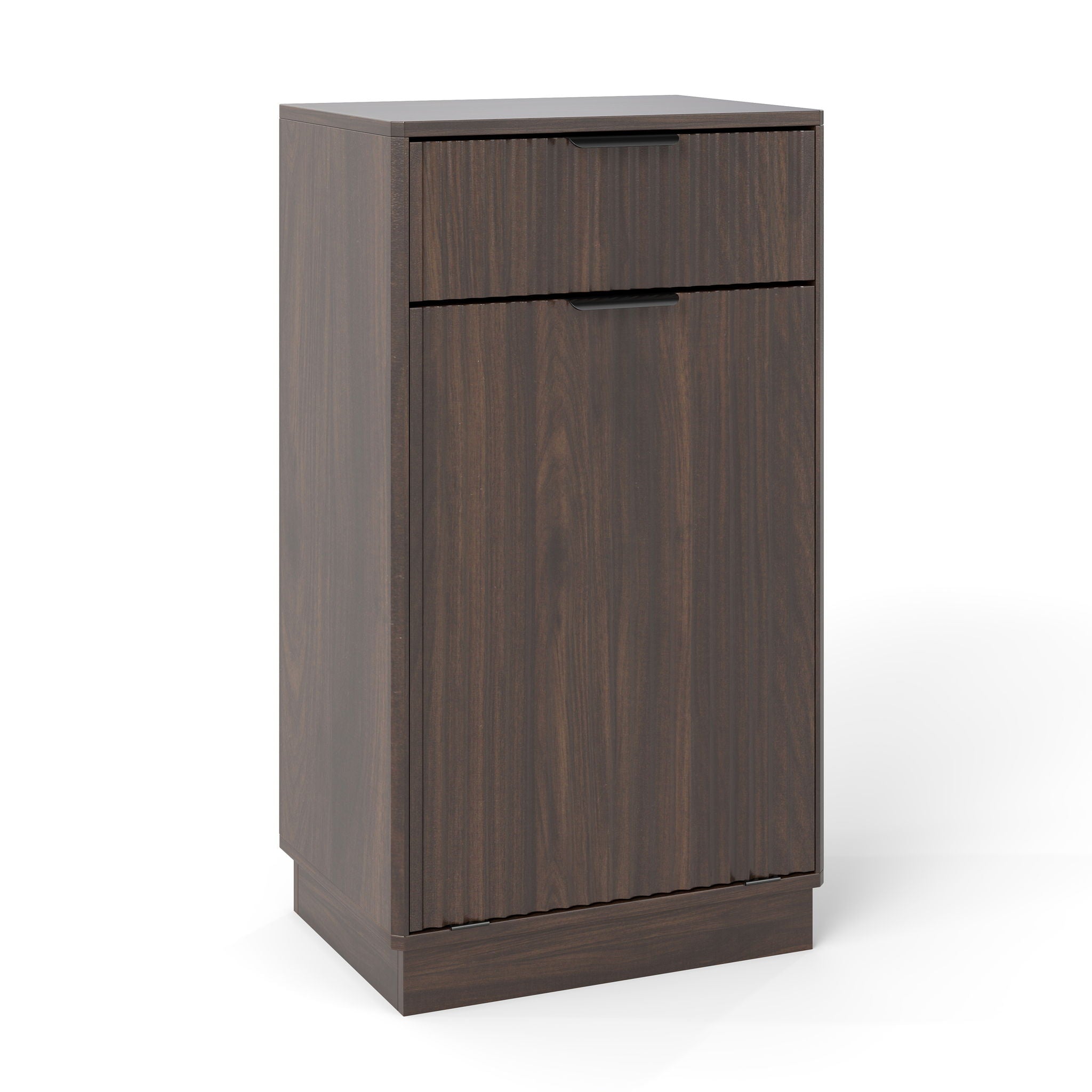 Tilt Out Trash Can Cabinet With Wave Textured Drawer & Pull Out Bin
