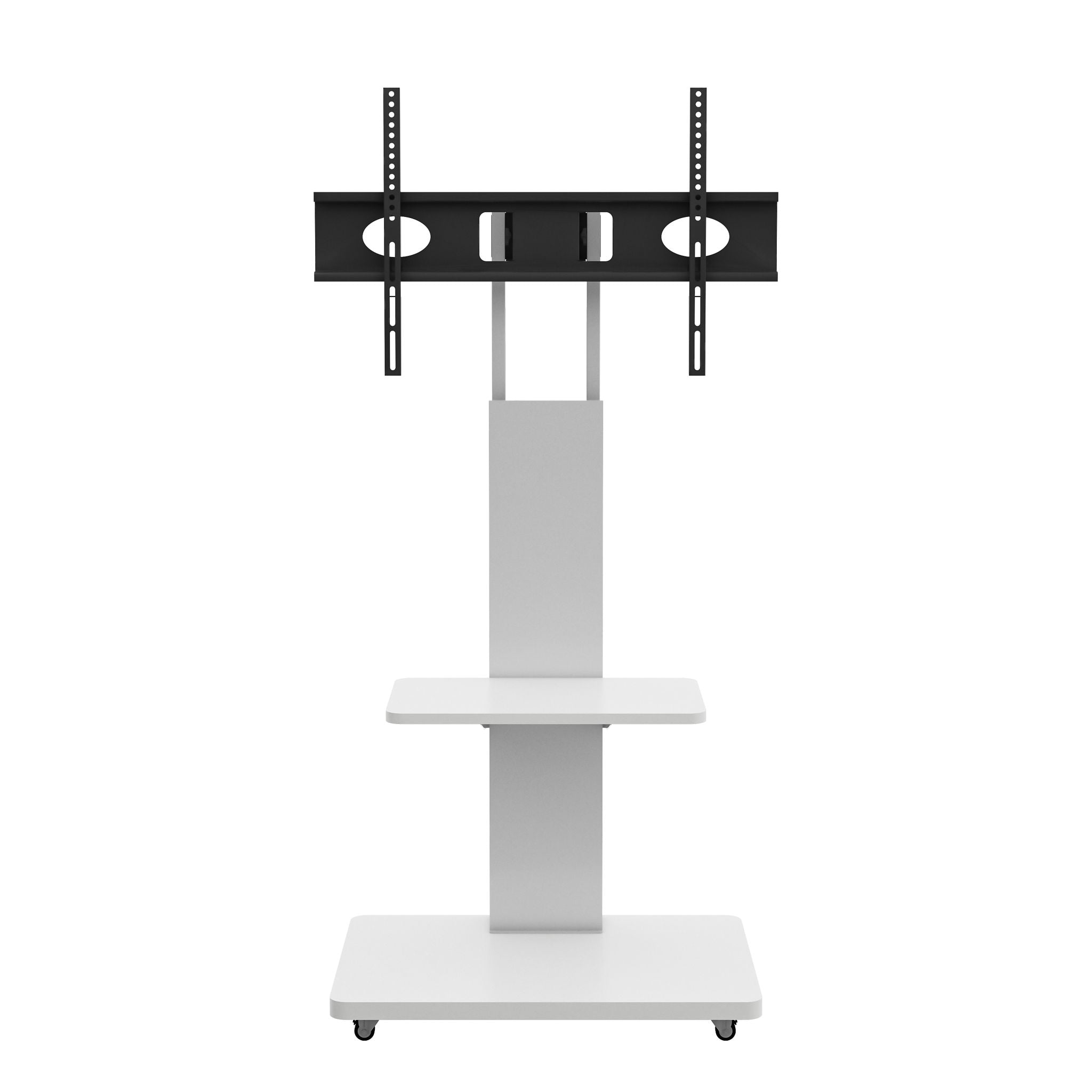 Mobile TV Stand With Shelf Floor Mount Cart For TVs With Lockable Wheels Ideal For Living Room Bedroom Or Office - White