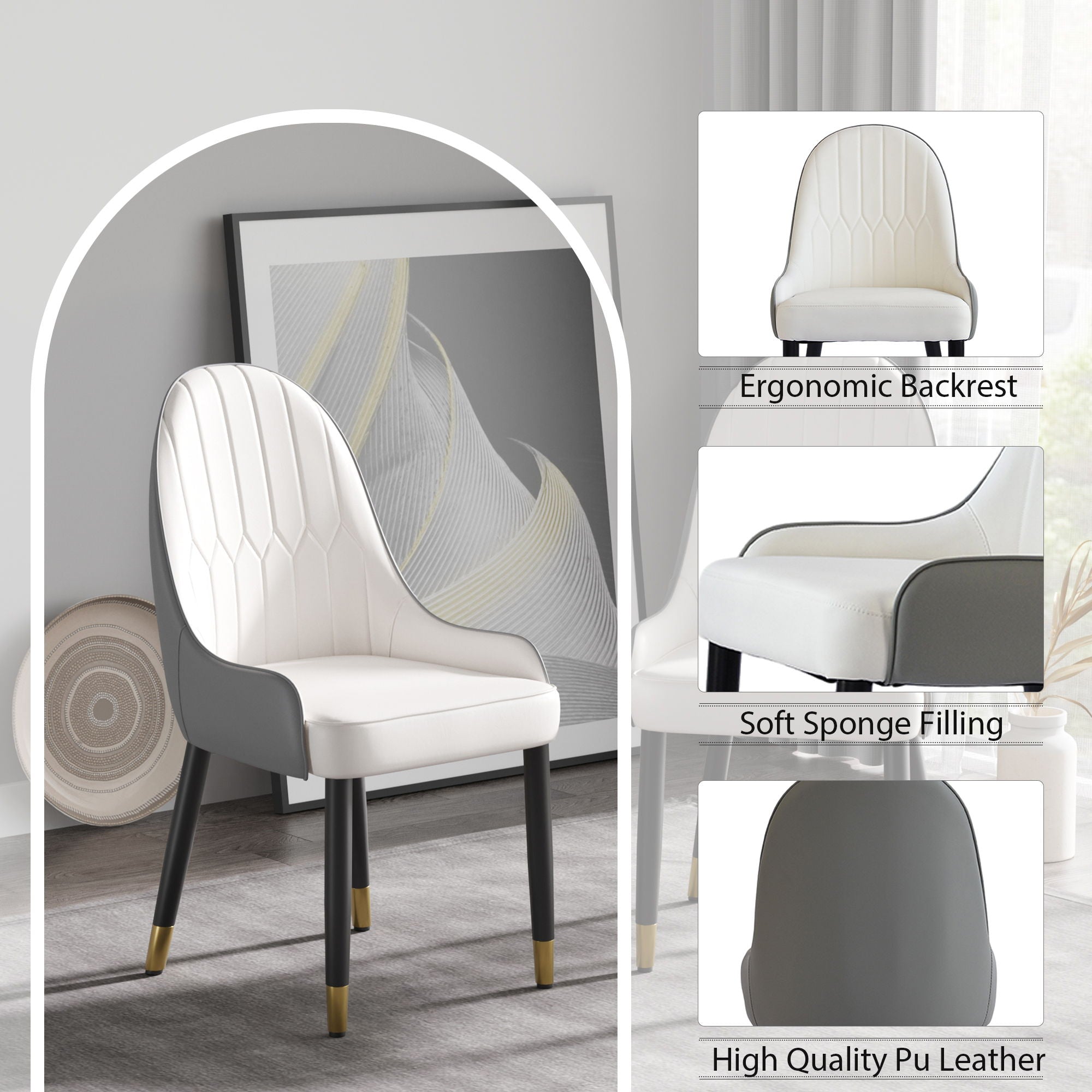 Modern Sponge-Filled Dining Chair, Solid Wood Metal Legs, Suitable For Restaurants, Living Rooms And Rooms (Set of 2)