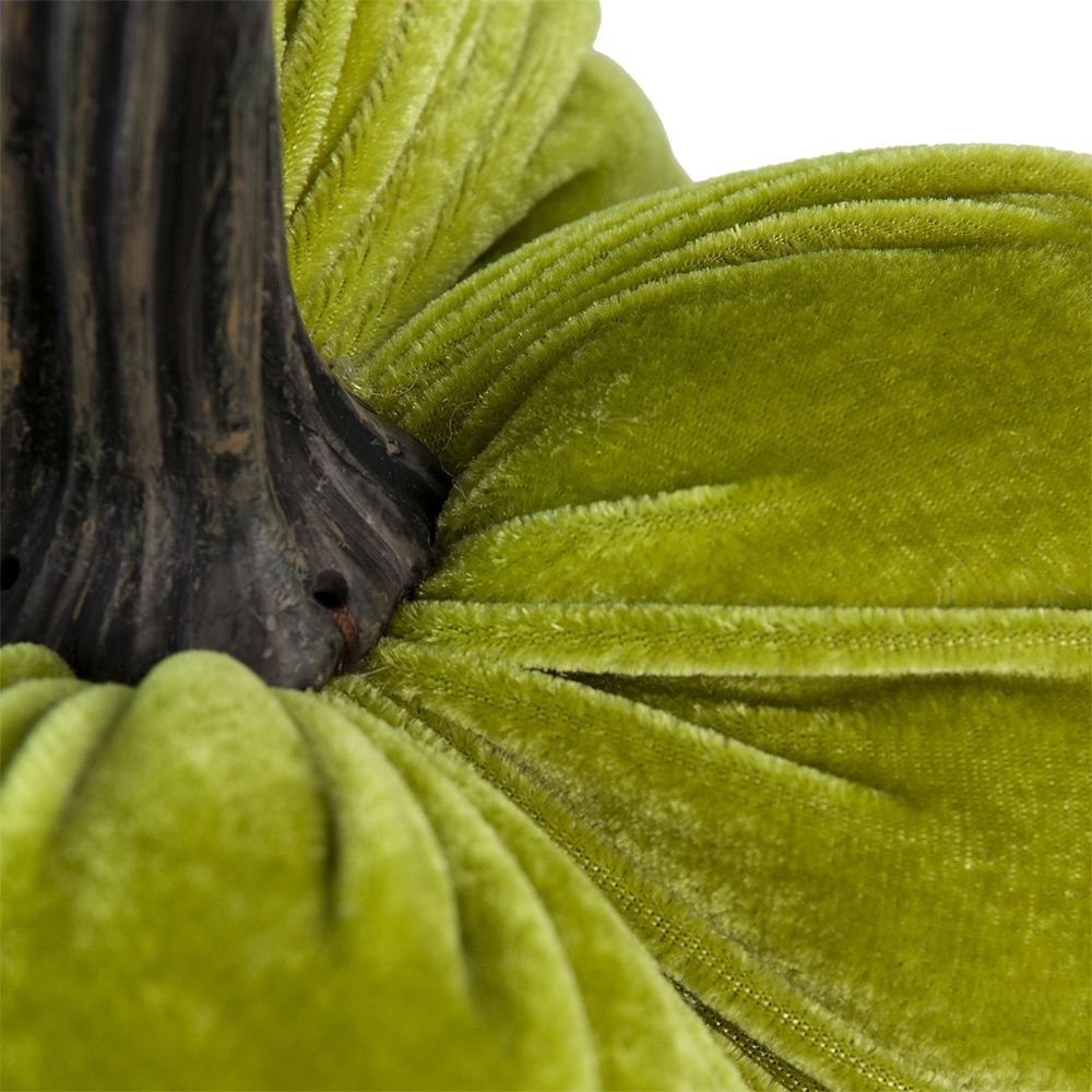 Velvet Weighted Pumpkin With Resin Stem Apple, Pumpkin Ornament Decor For Holiday Harvest Festival Fall Festival & Thanksgiving (Set of 2) - Green