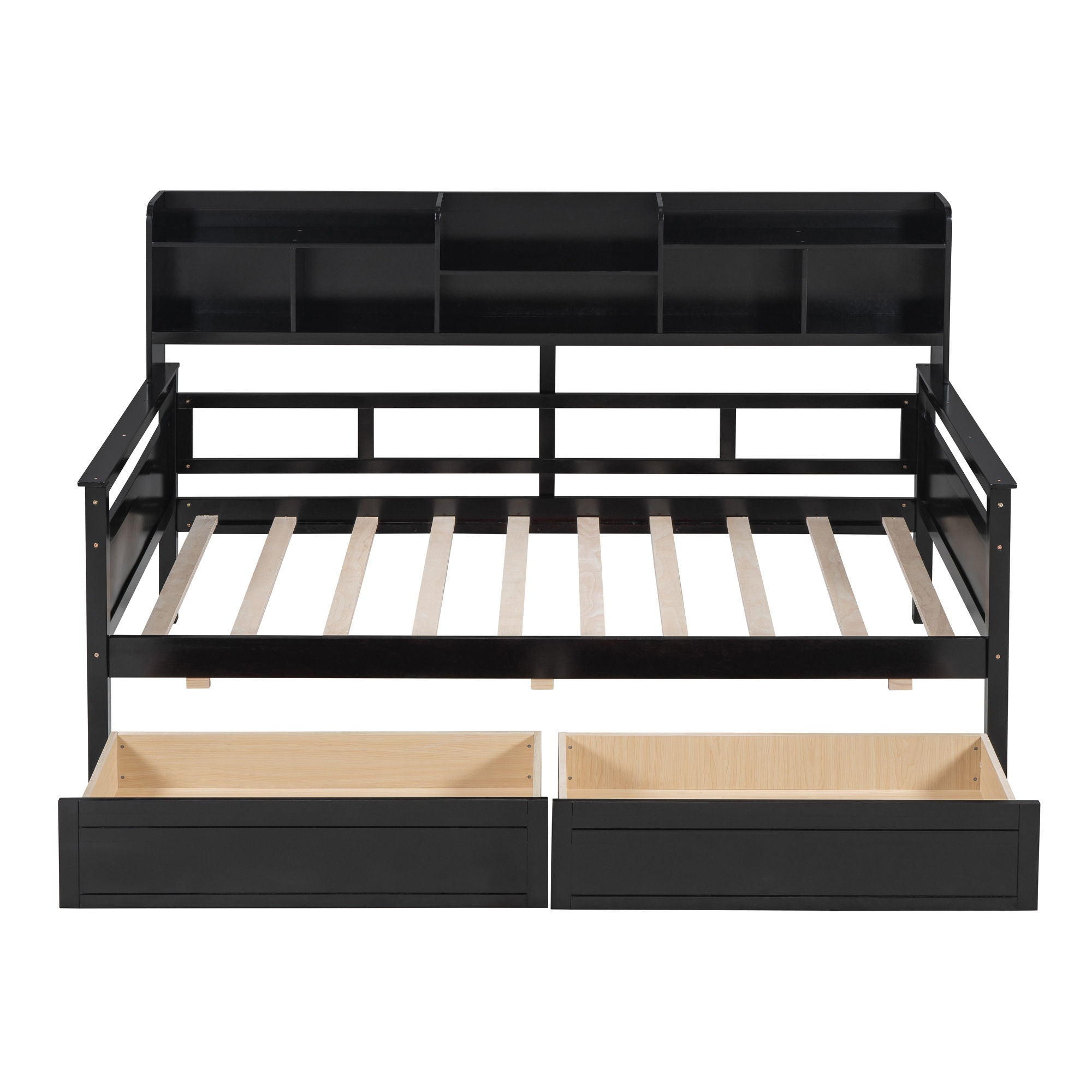 Daybed, Slat Support, With Bedside Shelves And 2 Drawers