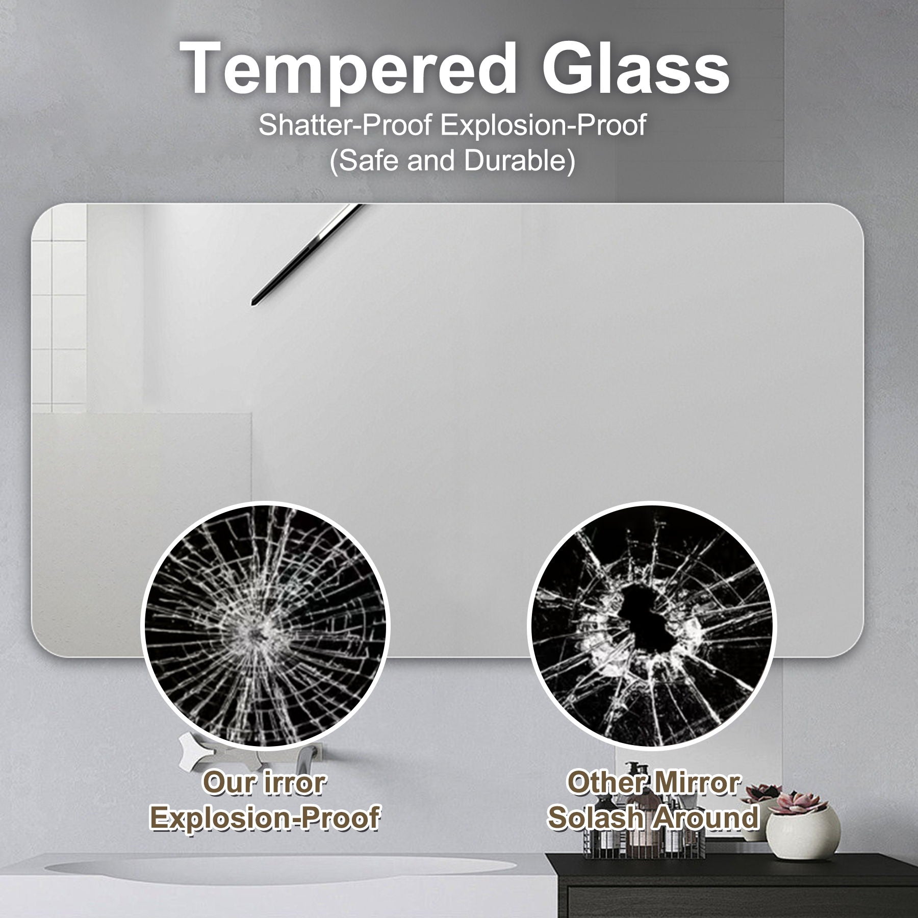 Bathroom Vanity Mirror, Wall Mounted Mirror For Bathroom Anti-Fog Waterproof - Clear