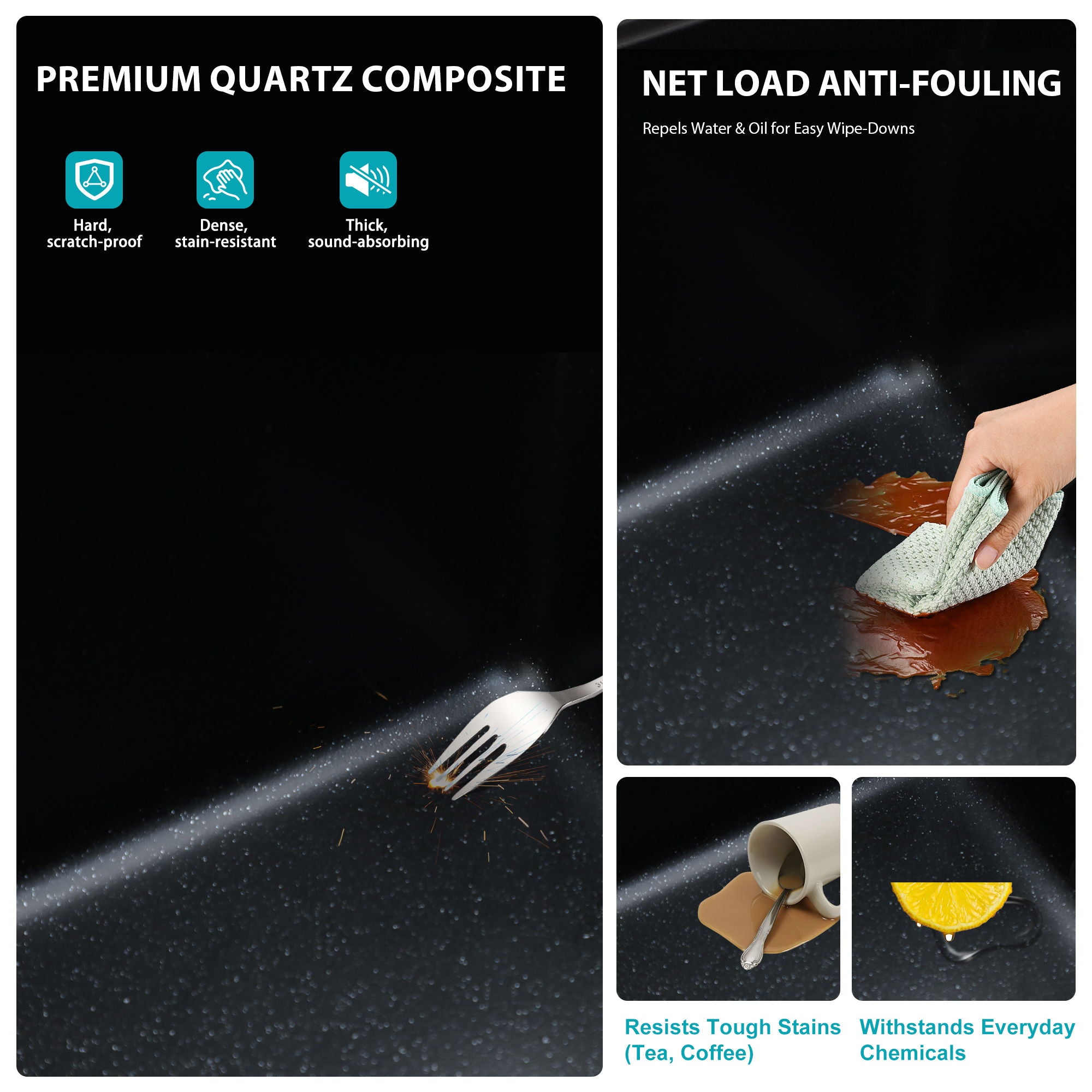 Quartz Composite Undermount Single Bowl Kitchen Sink