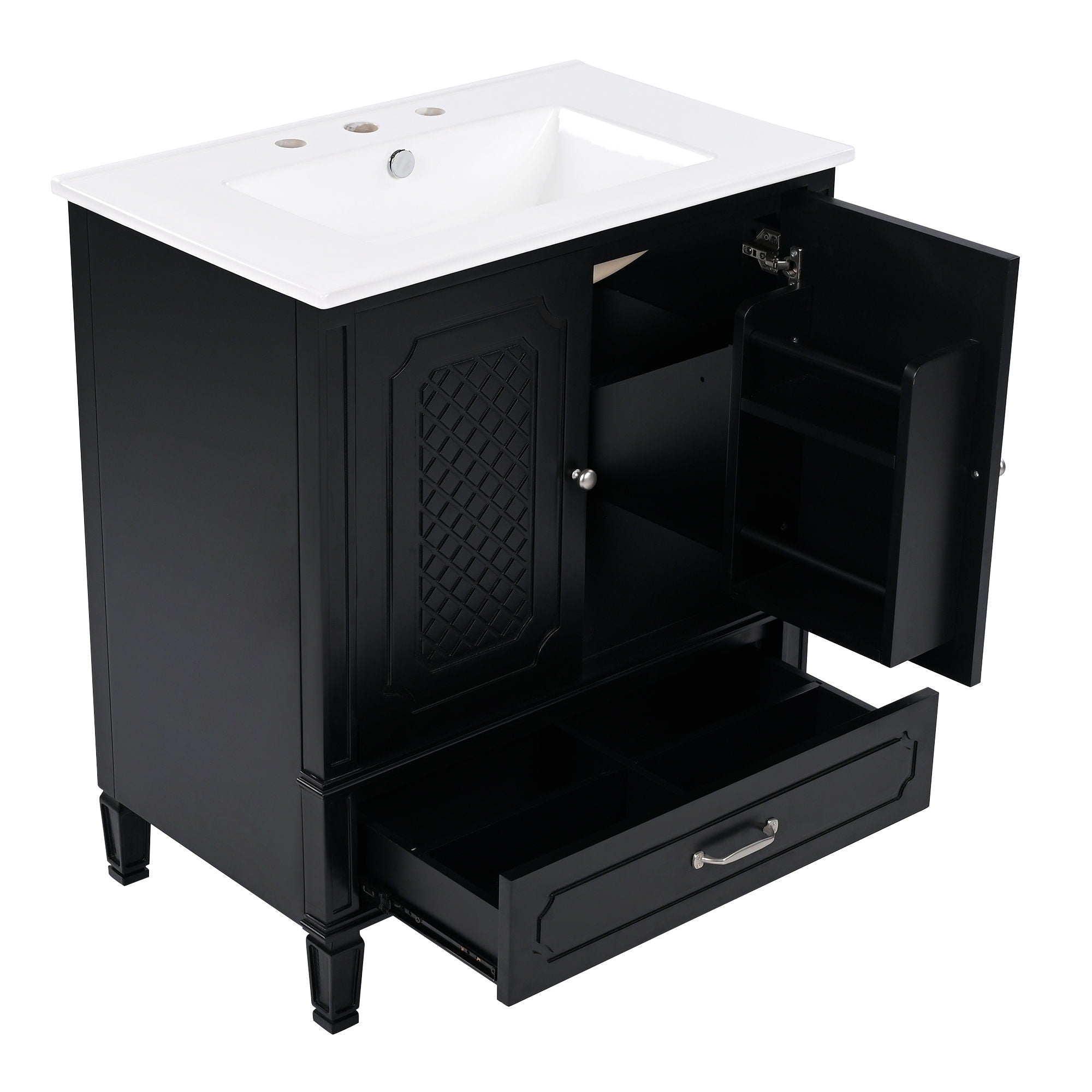 Vintage Style 30" Bathroom Vanity With Sink, Multi Functional Storage, Soft Closing Door - Black