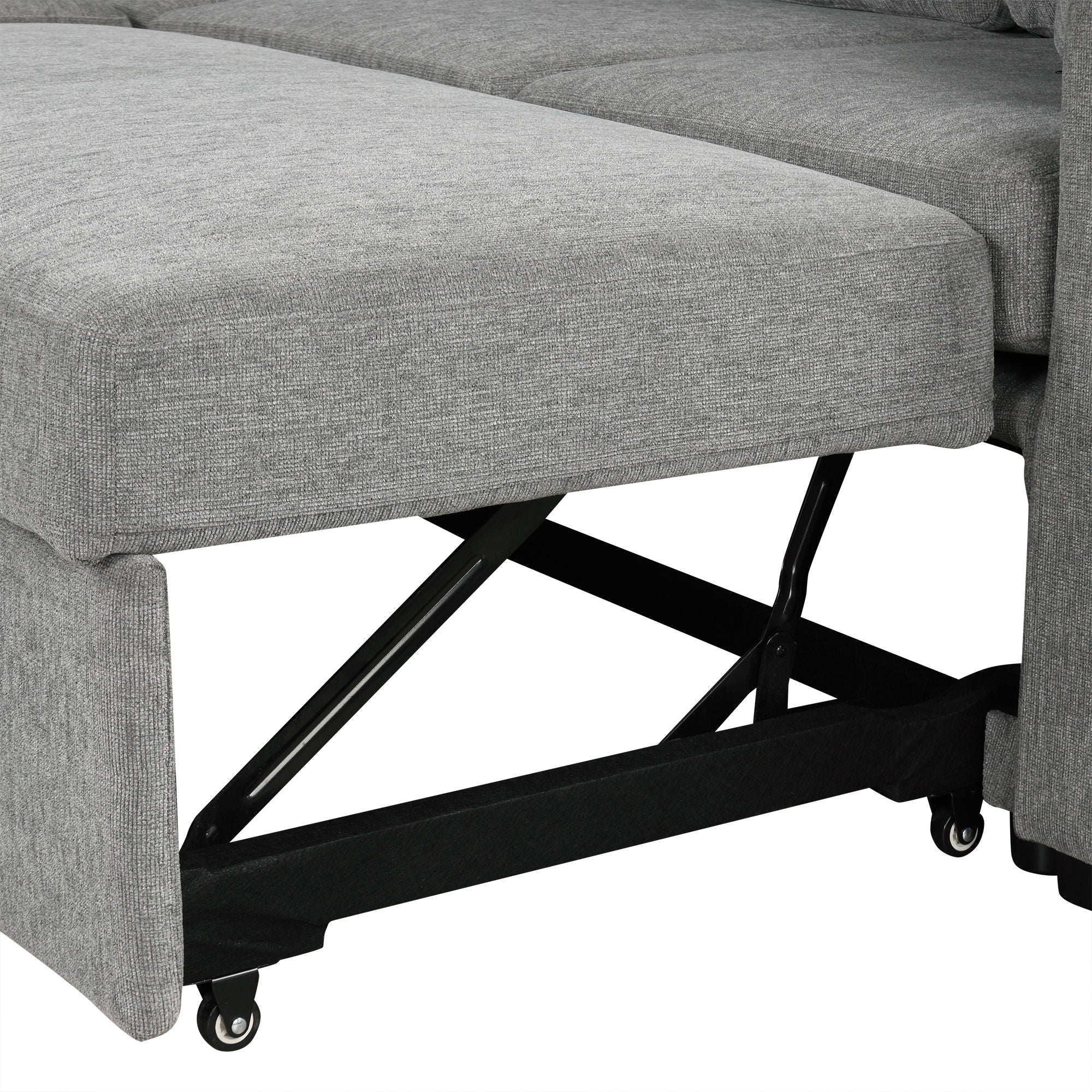 Modern 2 Seater Loveseat Sofa With Pull-Out Bed, Fabric, Built-In USB Ports & Cup Holders