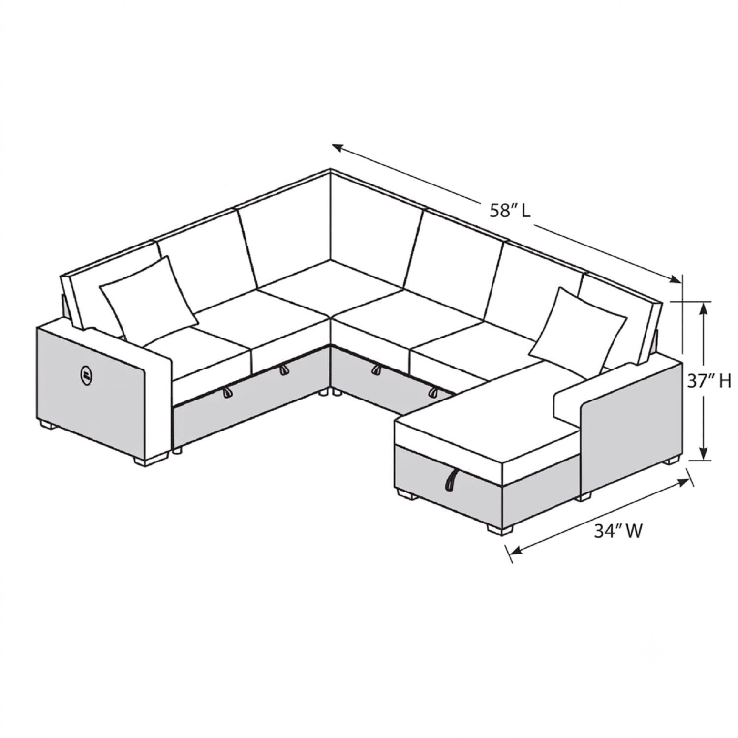 Convertible Sectional Upholstered Sleeper Sofa With Storage Chaise