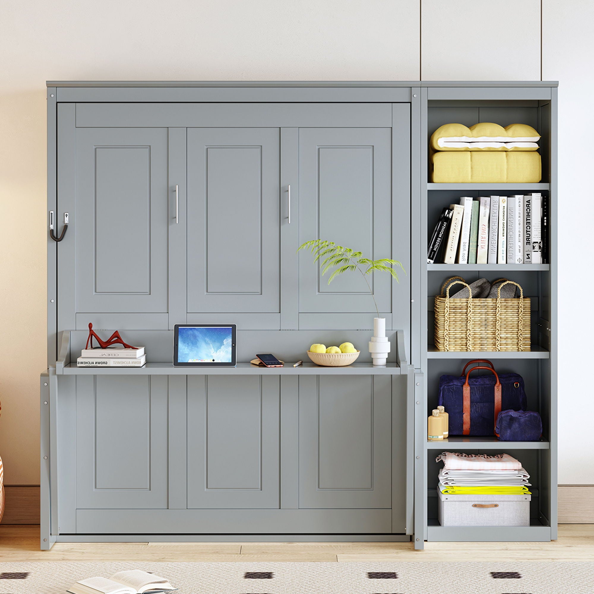 Sturdy Murphy Bed With Desk And Bookshelf