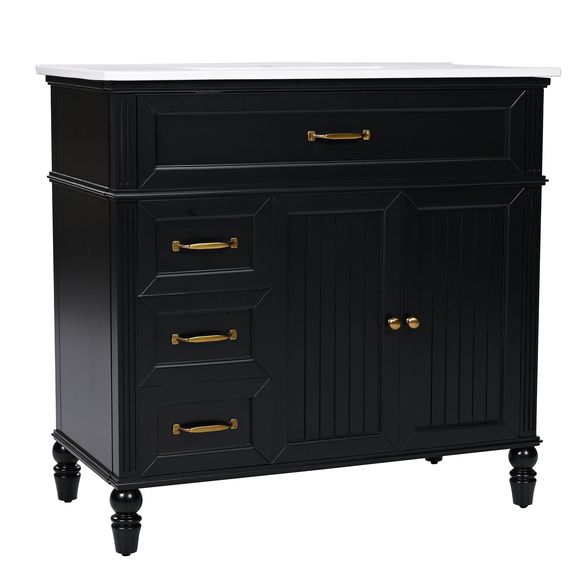 36" Bathroom Vanity With Sink, Freestanding Cabinet With Drawers, 2 Package - Black