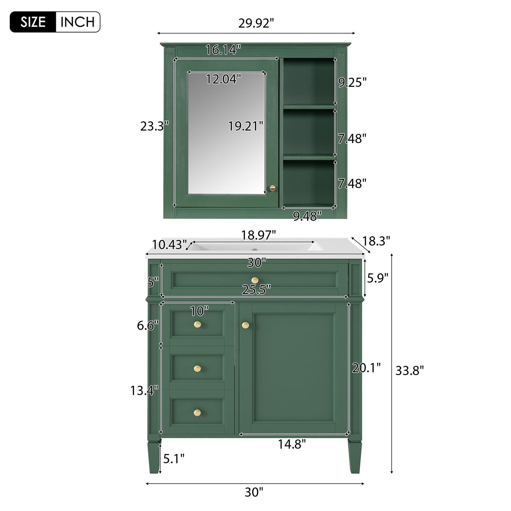 Bathroom Vanity With Medicine Cabinet, Royal Mirror Cabinet, Modern Bathroom Storage Cabinet With 2 Soft Closing Doors And 4 Drawers