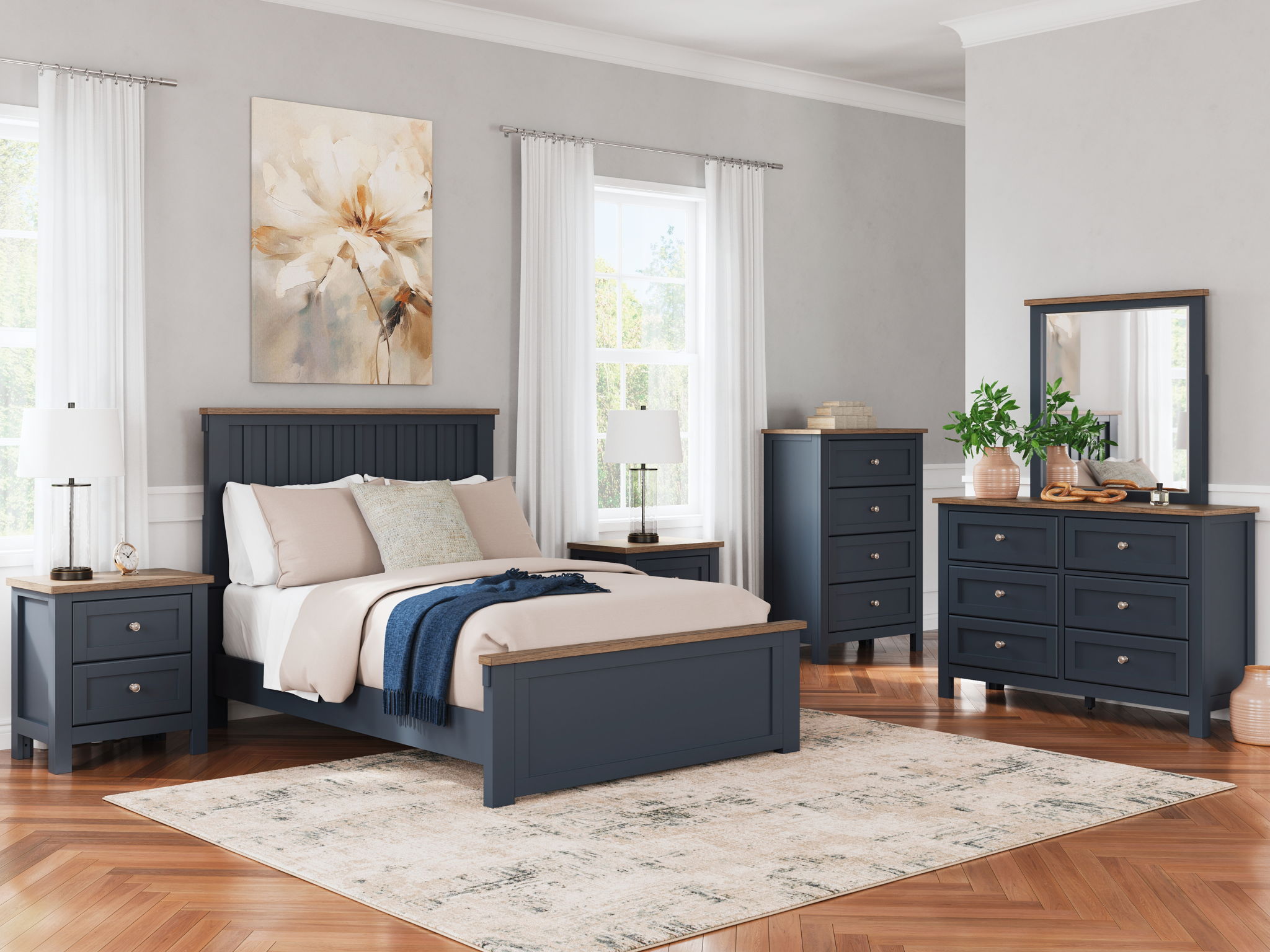 Landocken - Two Drawer Night Stand - Brown / Blue