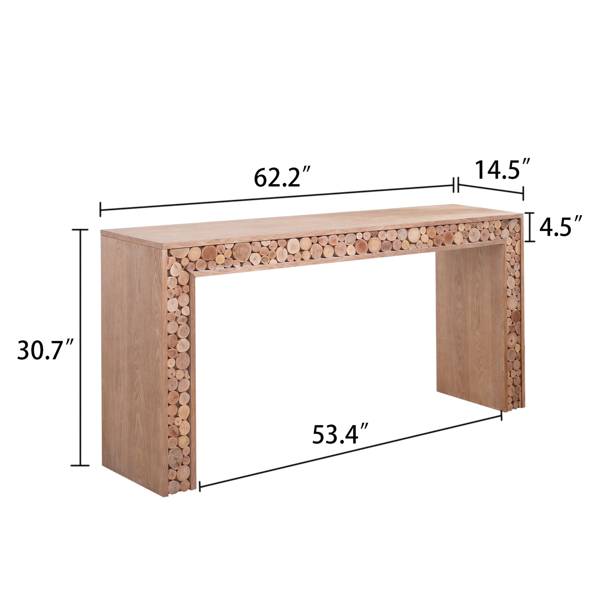 Rustic Wood Console Table With Natural Log Accents, Entryway Table, Narrow Sofa Table, Hallway Accent Table, Modern Farmhouse Style - Natural