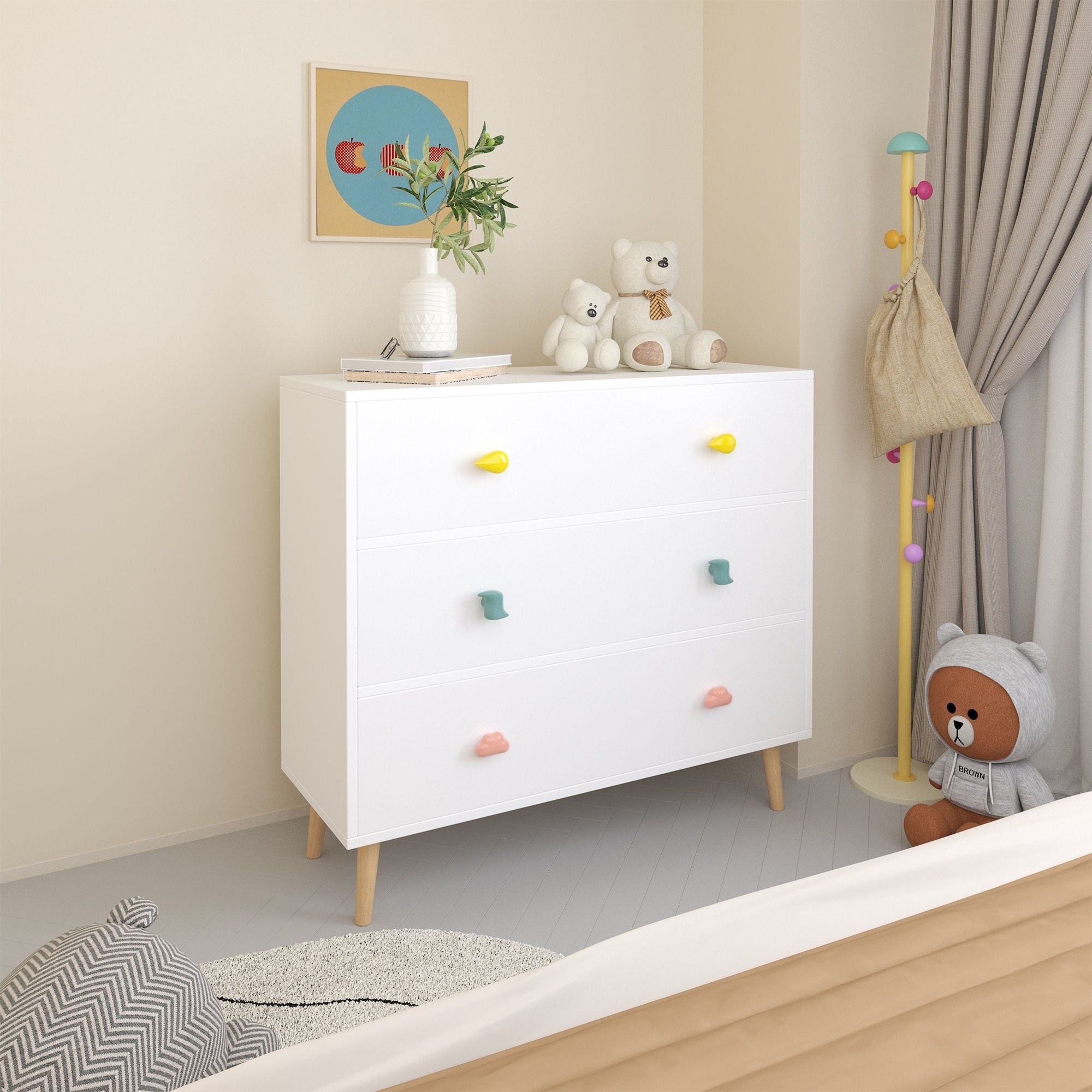3 Drawer Dresser, Storage Cabinet With Anti Tip Safety